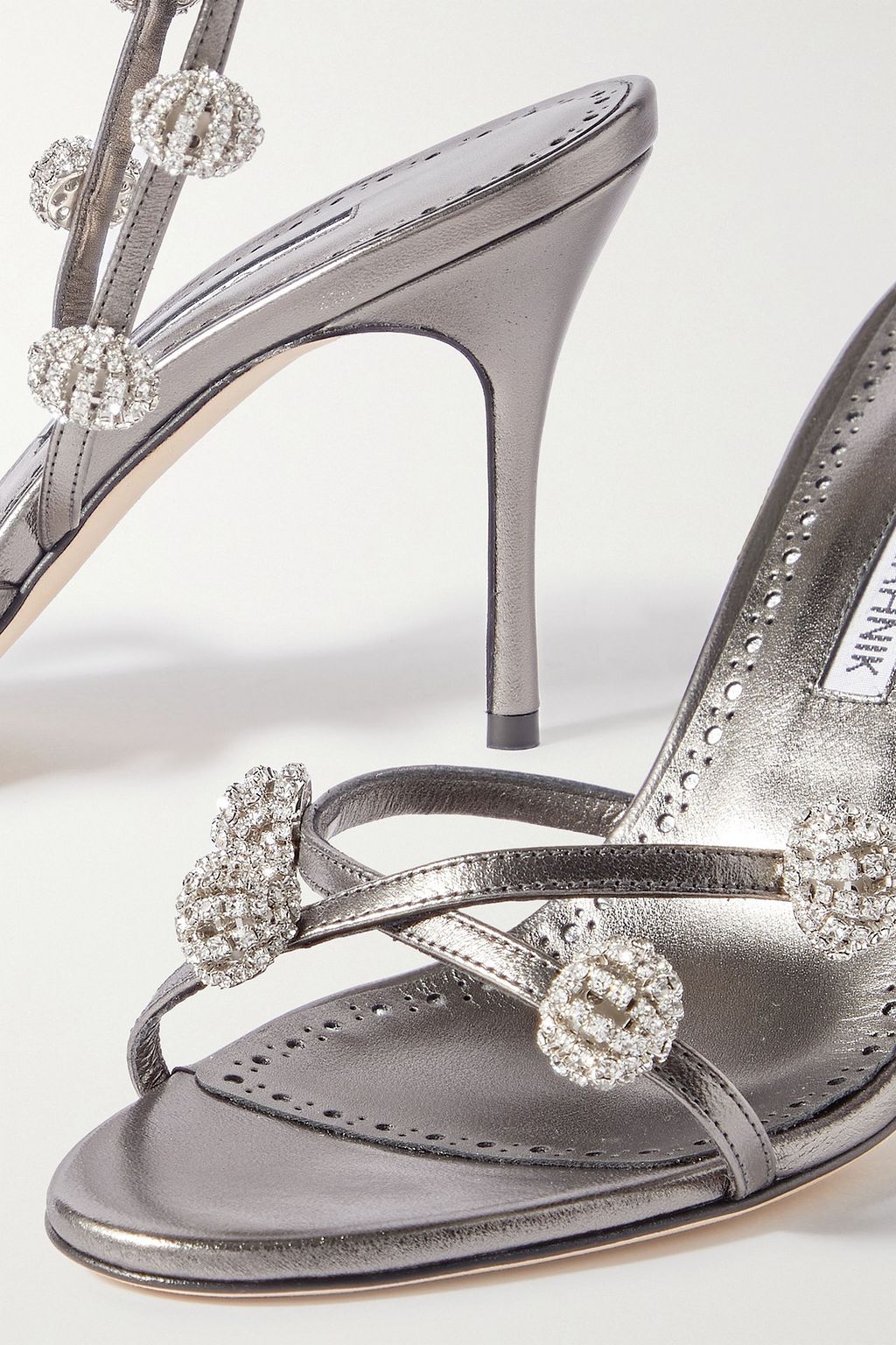 MANOLO BLAHNIK Elsaka 90 crystal-embellished metallic leather sandals