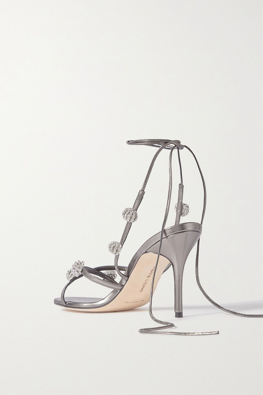 MANOLO BLAHNIK Elsaka 90 crystal-embellished metallic leather sandals