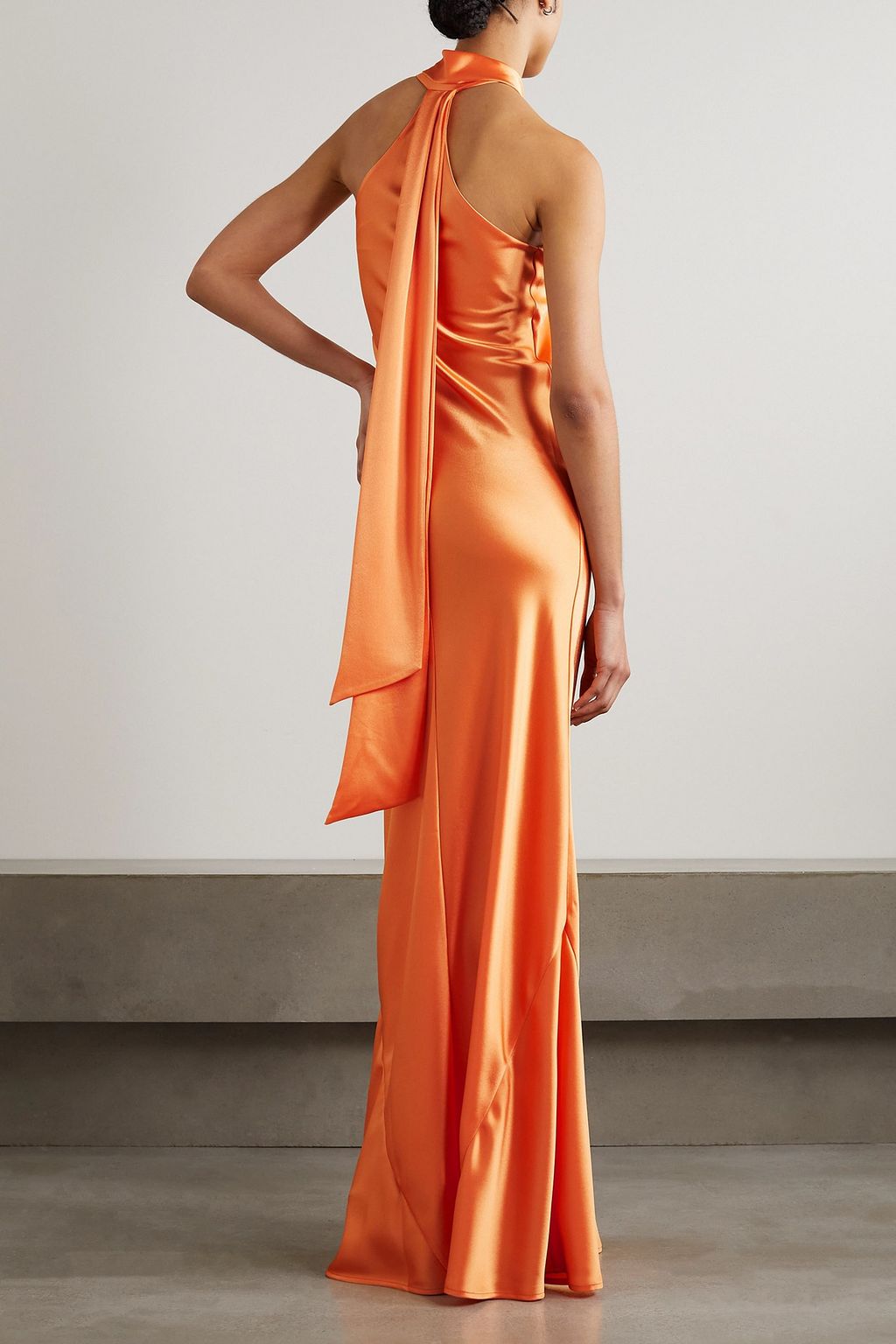 GALVAN  LONDON Twist-front satin-crepe halterneck gown