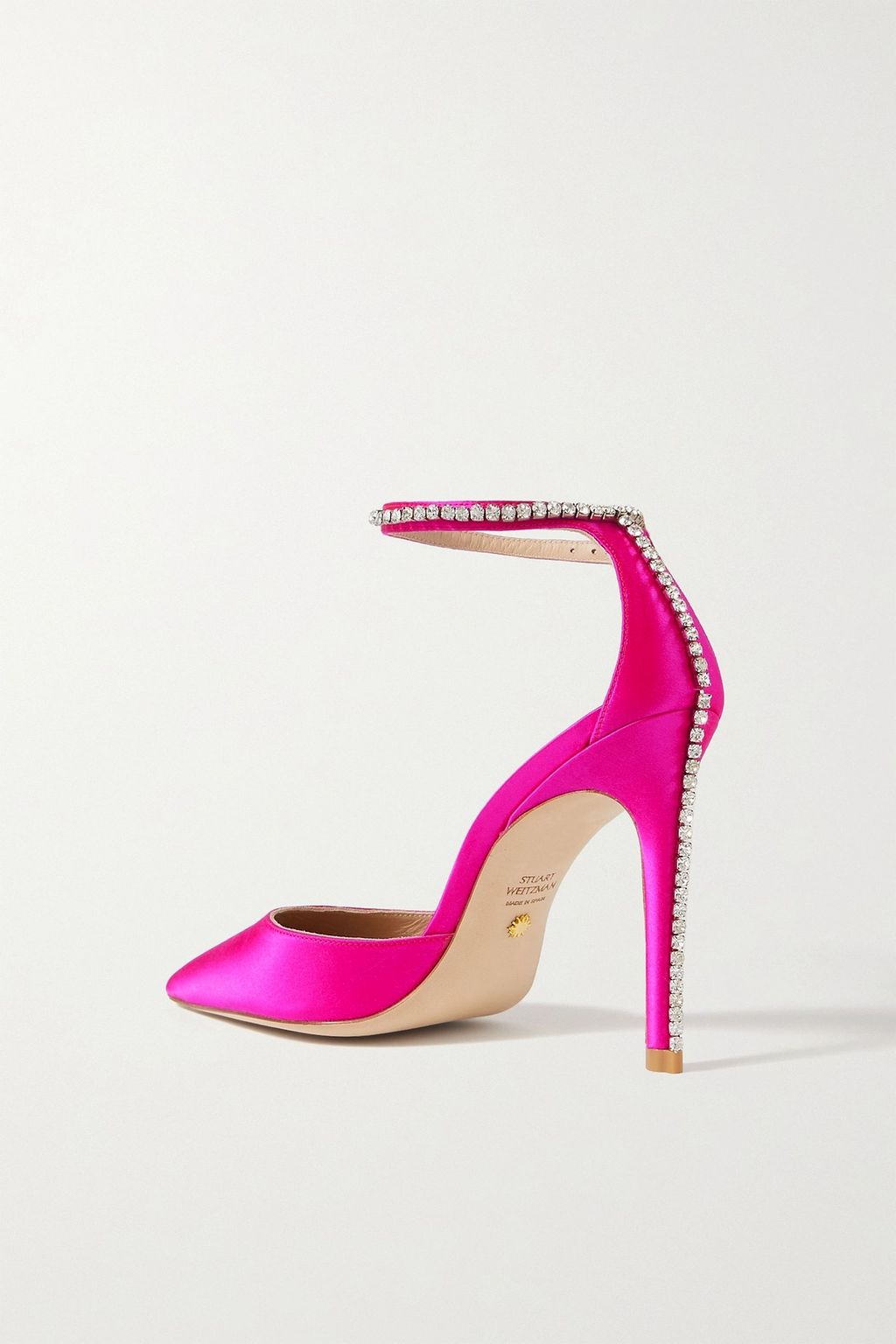 STUART WEITZMAN 글램 크리스털 장식 새틴 펌프스