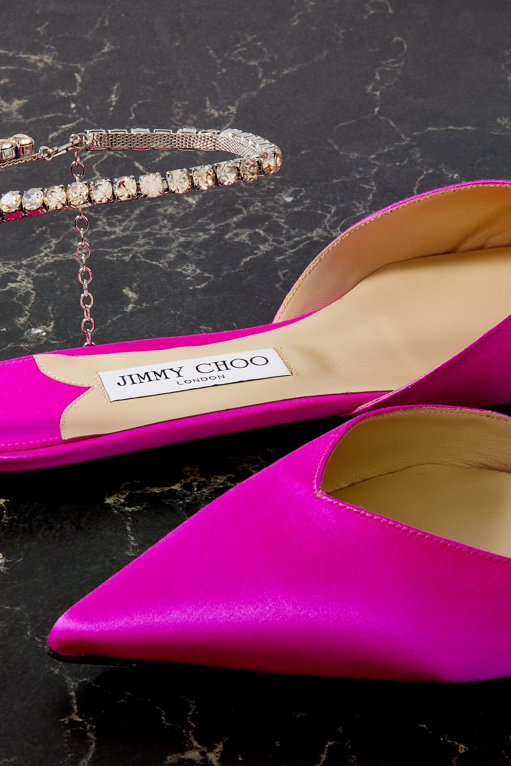 JIMMY CHOO Saeda embellished satin point-toe flats
