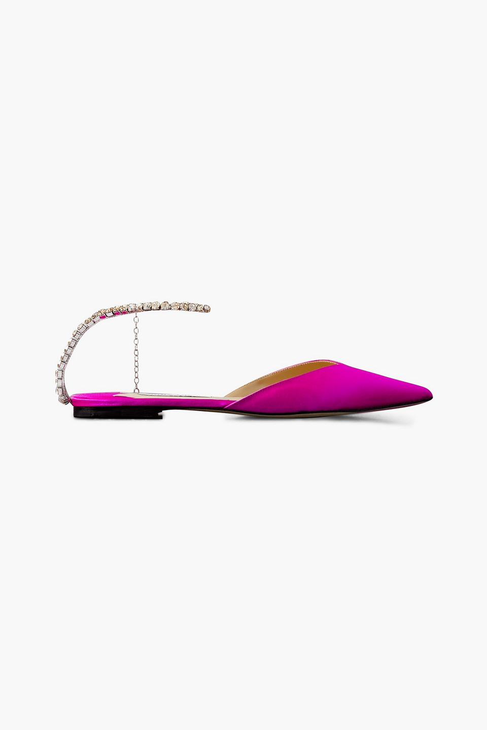 Jimmy Choo Saeda Embellished Satin Point-toe Flats In Bright Pink