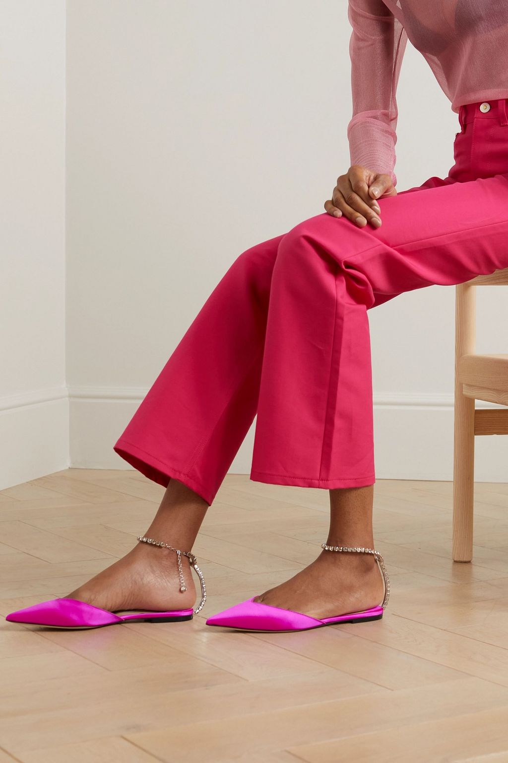 JIMMY CHOO Saeda embellished satin point-toe flats