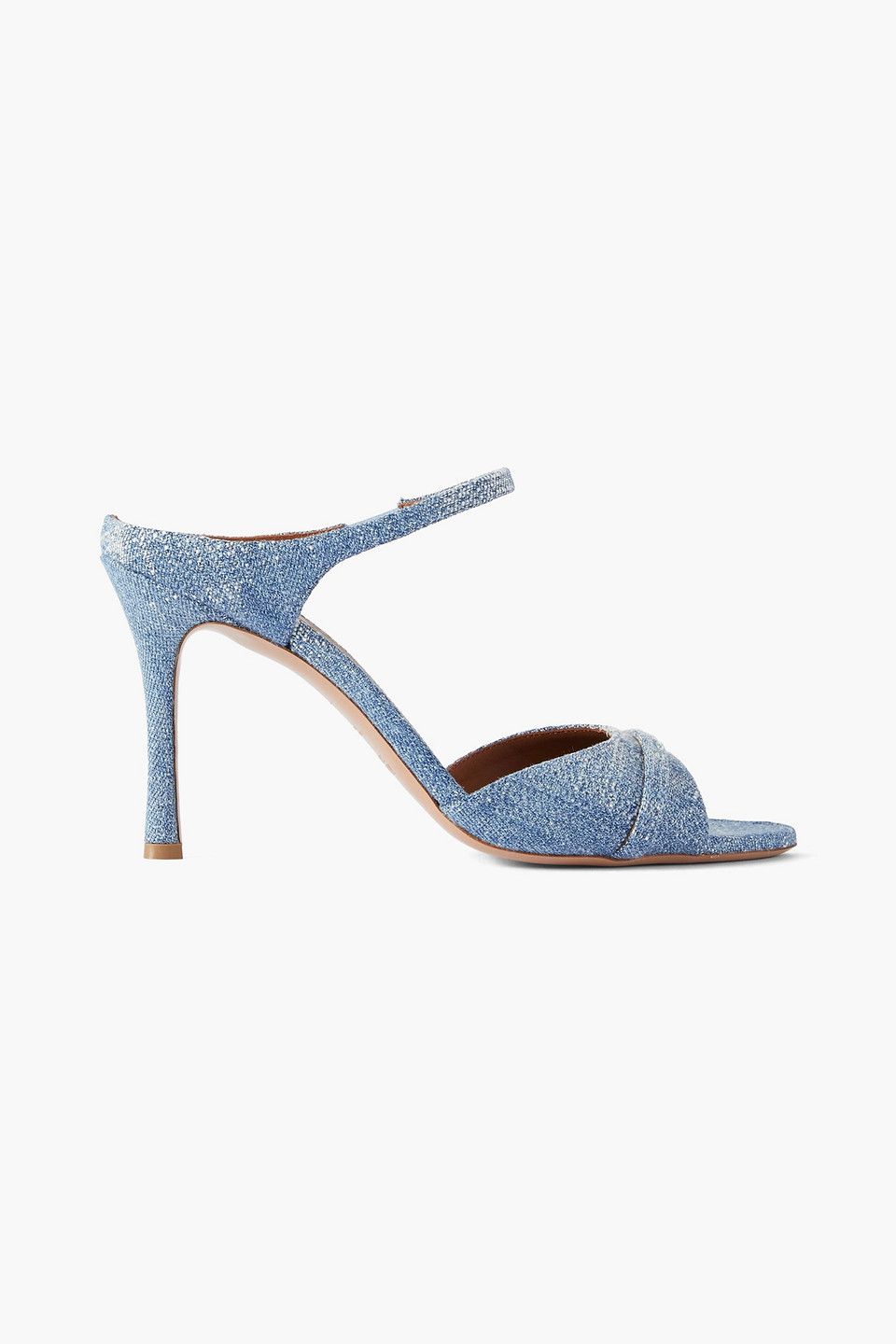 Malone Souliers Una 90 Distressed Denim Sandals In Mid Denim