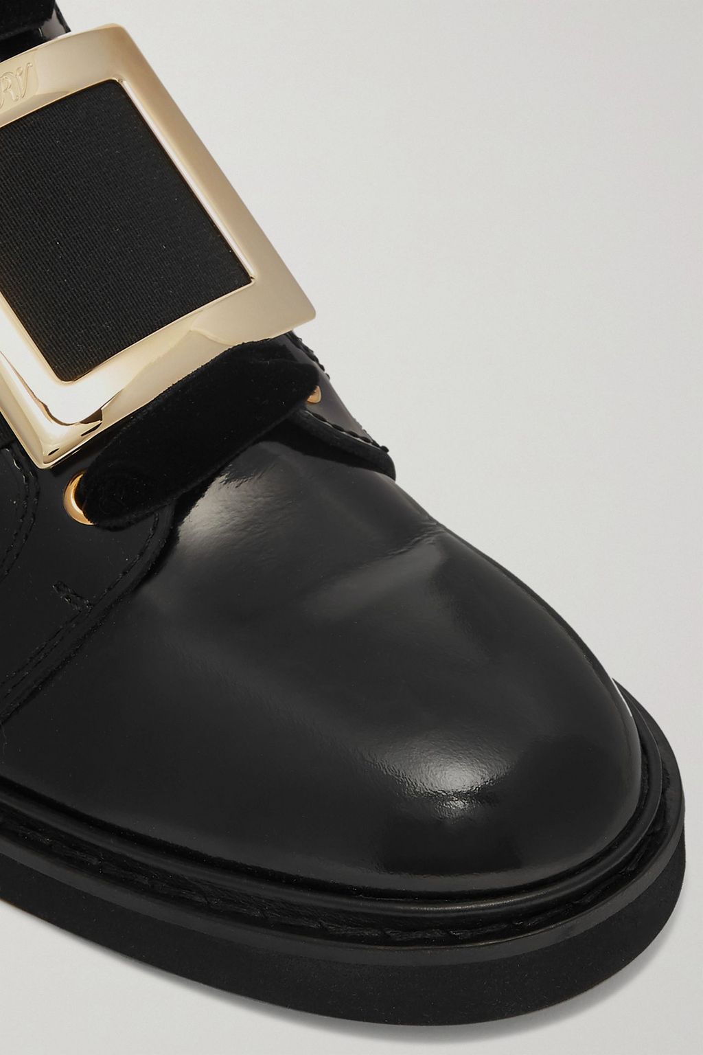 ROGER VIVIER Ranger embellished velvet-trimmed patent-leather ankle boots