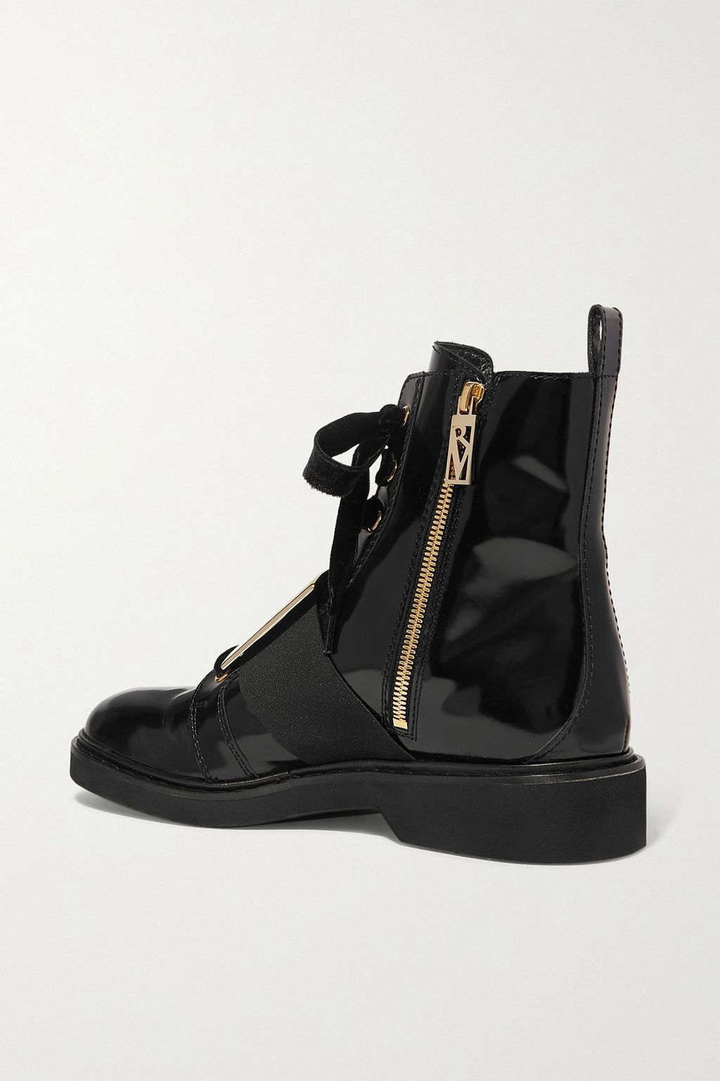 ROGER VIVIER Ranger embellished velvet-trimmed patent-leather ankle boots