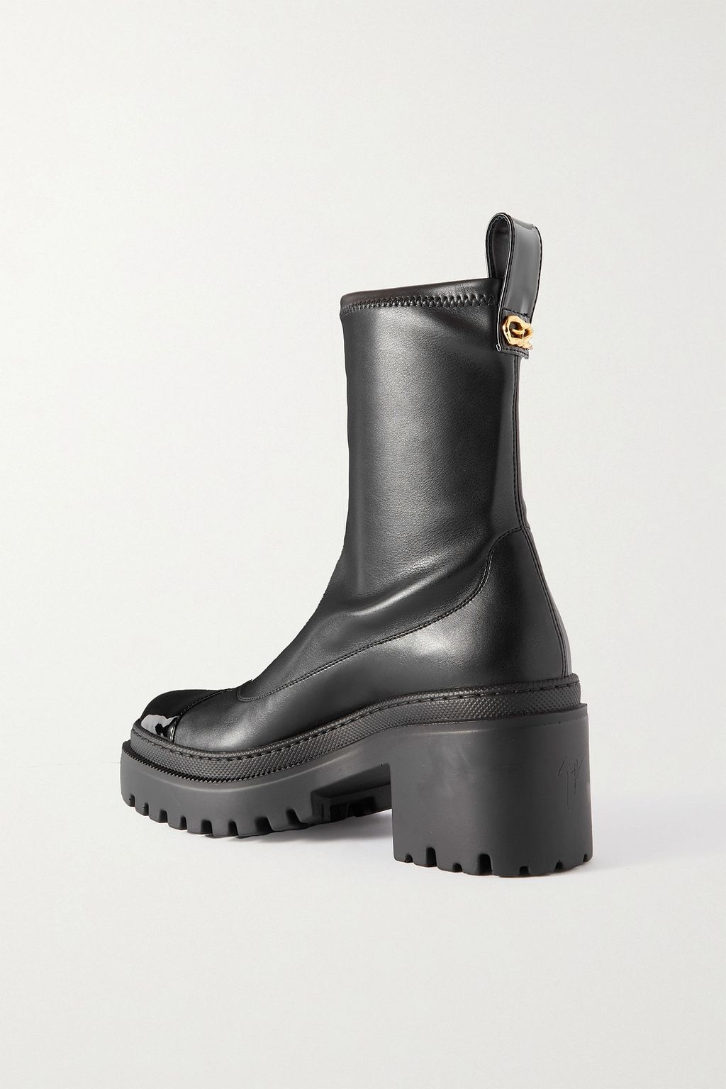 GIUSEPPE ZANOTTI Cantadora embellished patent-trimmed faux leather ankle boots