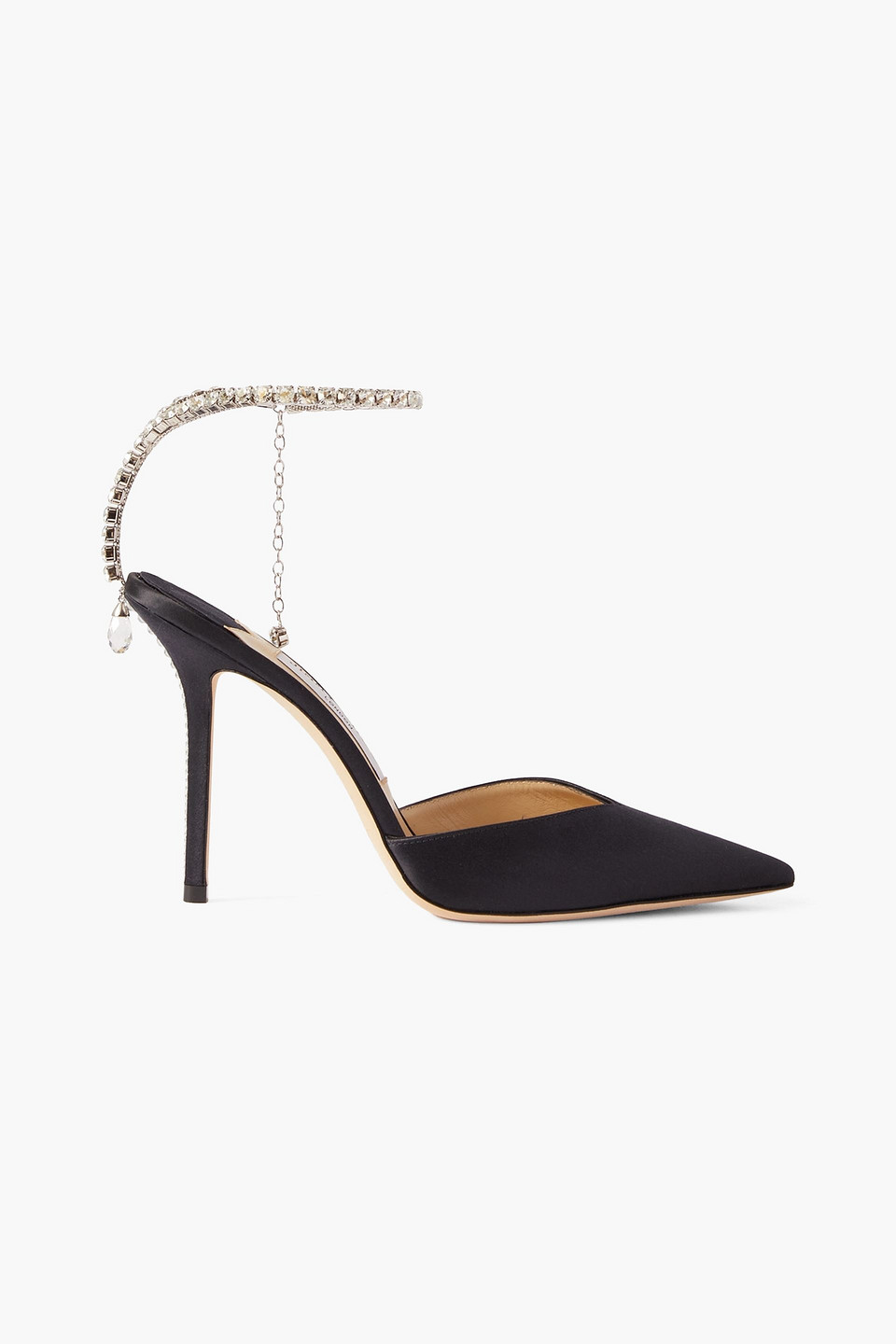 Jimmy Choo Saeda 100 Crystal-embellished Satin Pumps In Navy