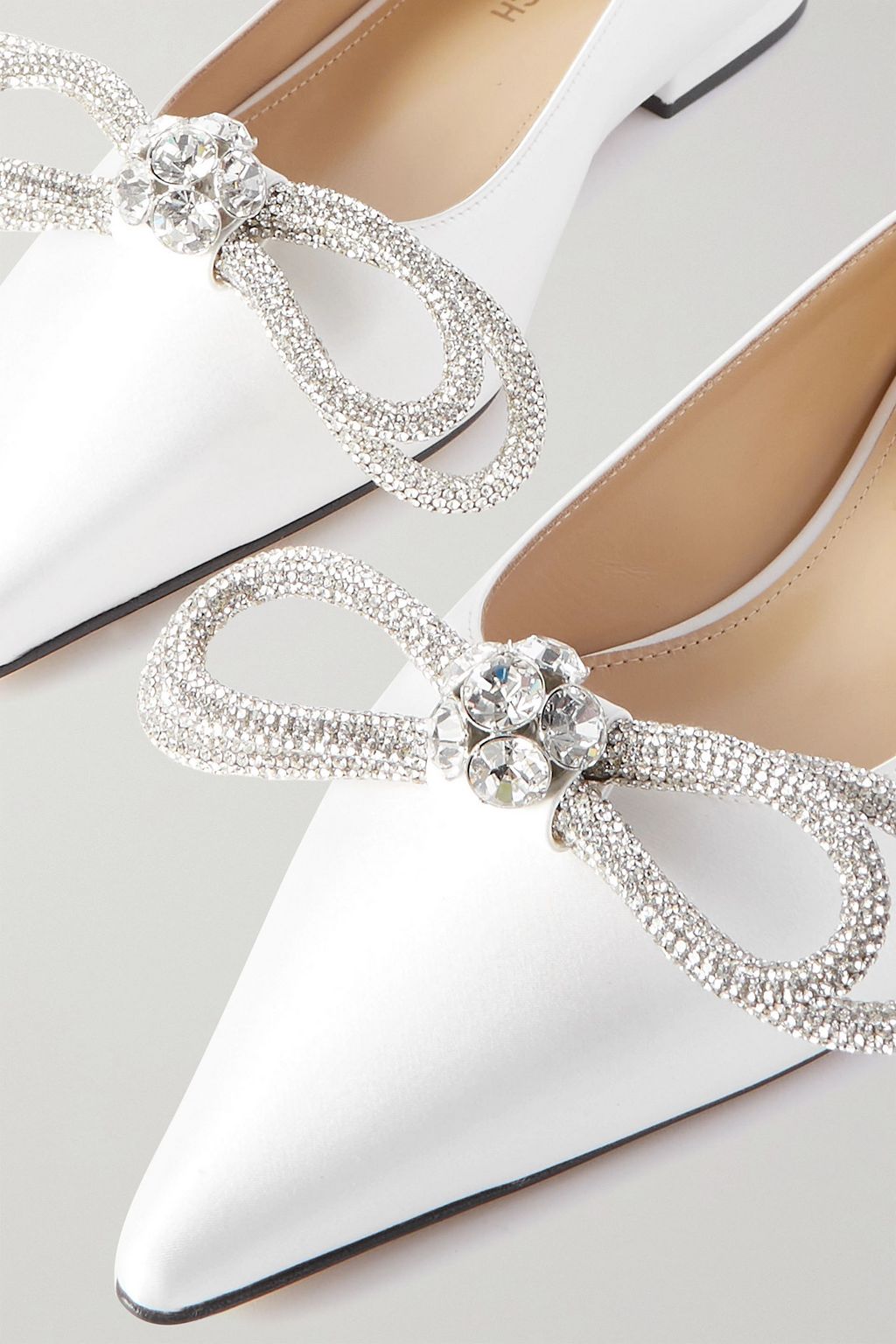 MACH & MACH Double Bow crystal-embellished satin point-toe flats