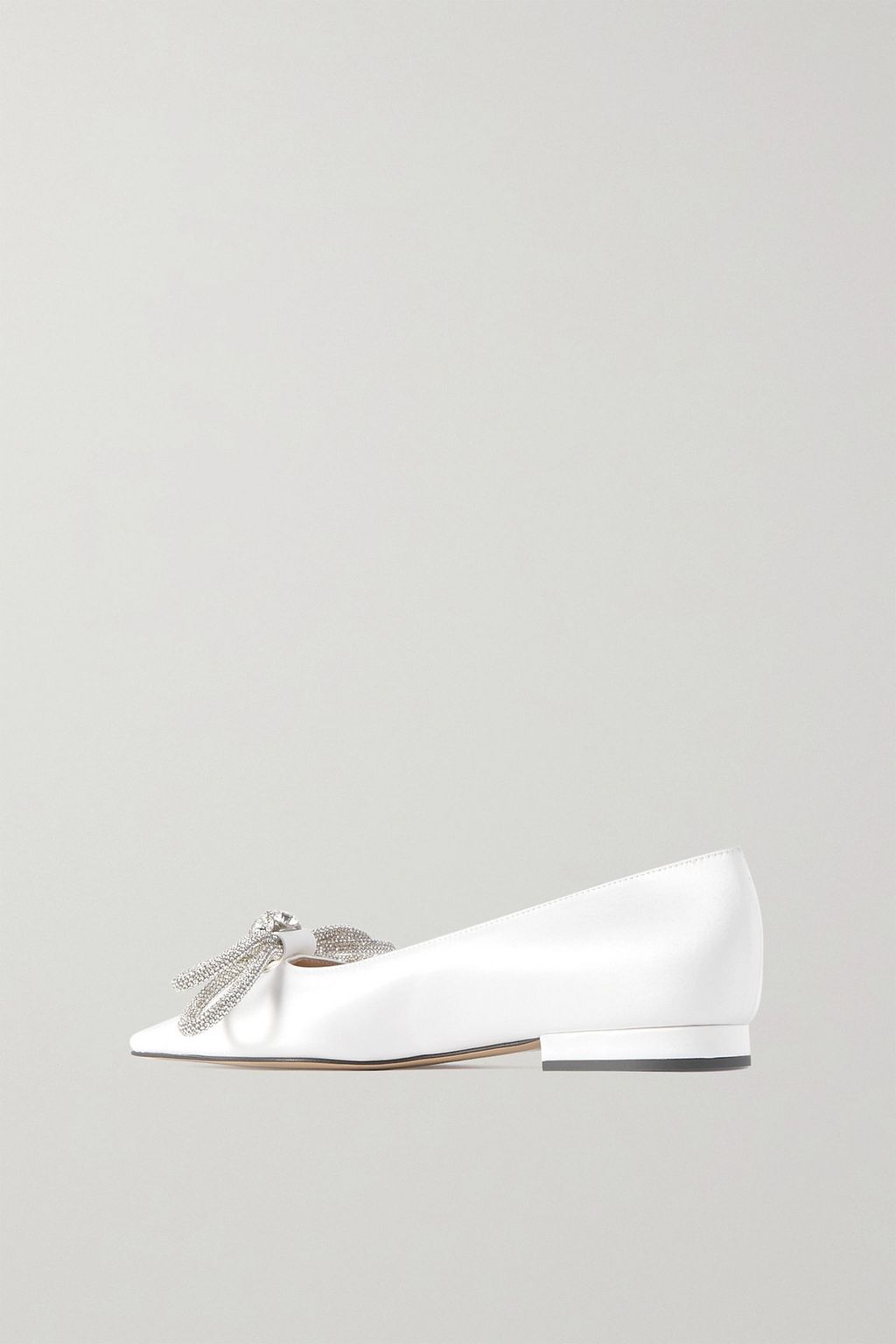 MACH & MACH Double Bow crystal-embellished satin point-toe flats