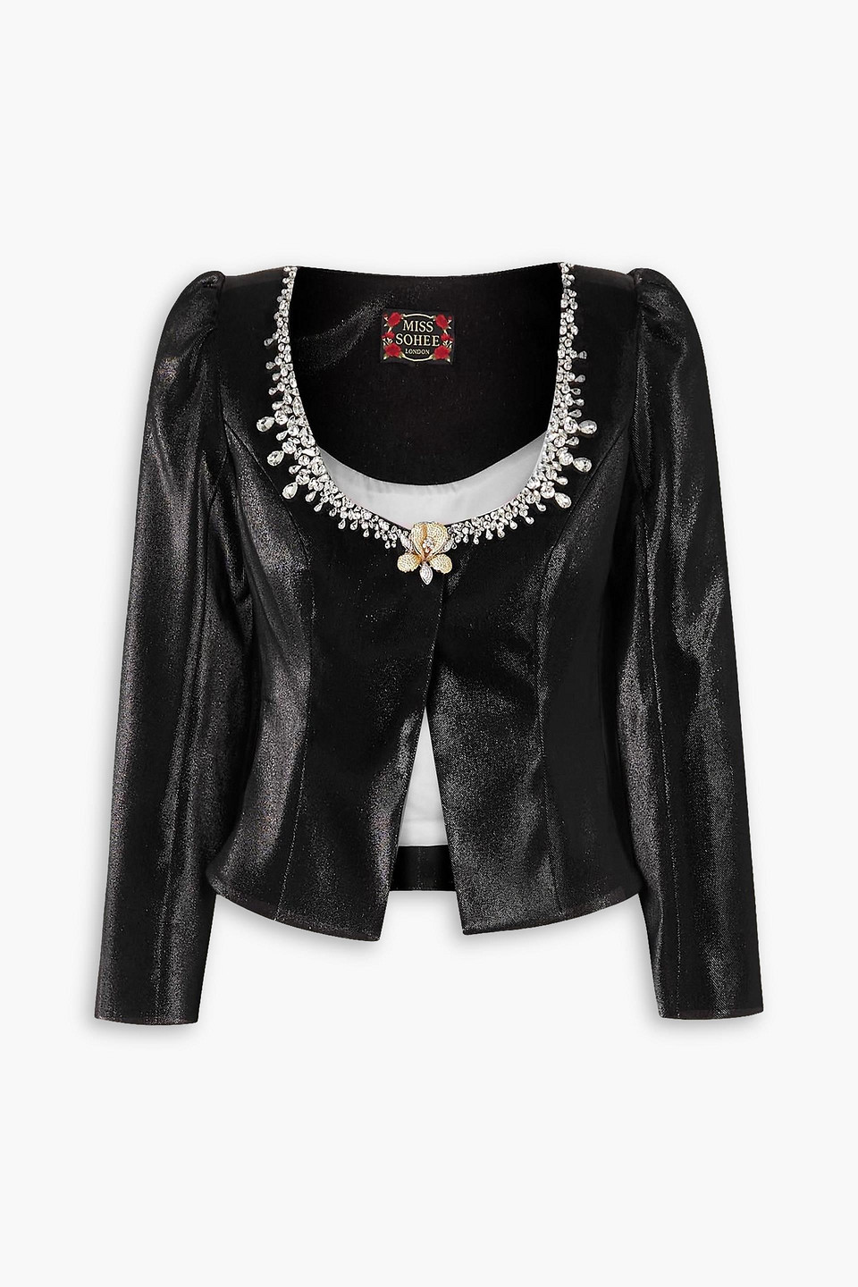 Miss Sohee Copped Embellished Stretch-lamé Jacket In Black