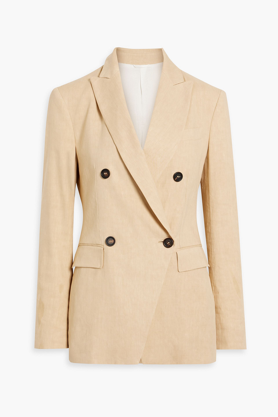 Brunello Cucinelli Double-breasted Linen-blend Blazer In Beige