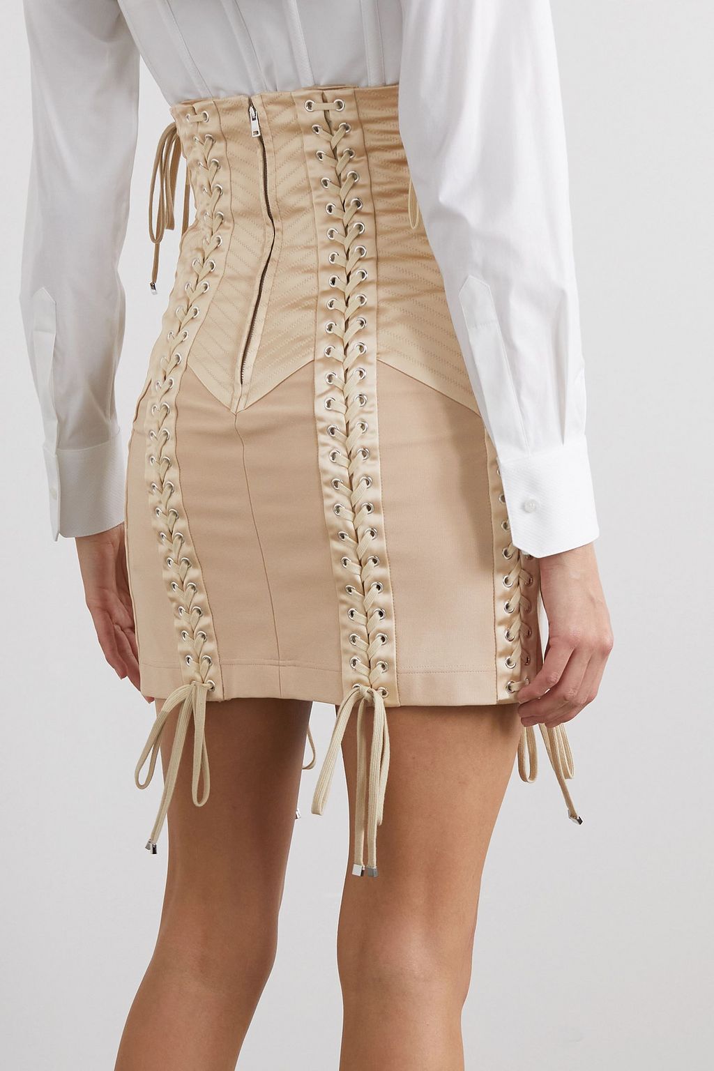DOLCE&GABBANA Lace-up satin and jersey mini skirt