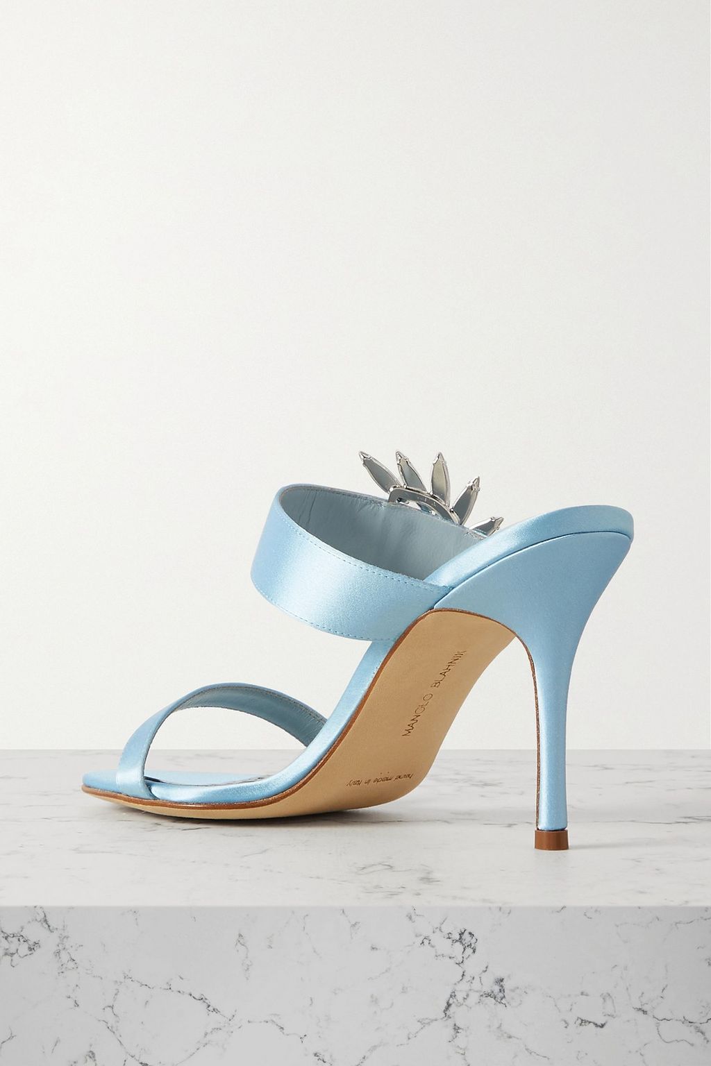 MANOLO BLAHNIK Chivela 90 crystal-embellished satin mules