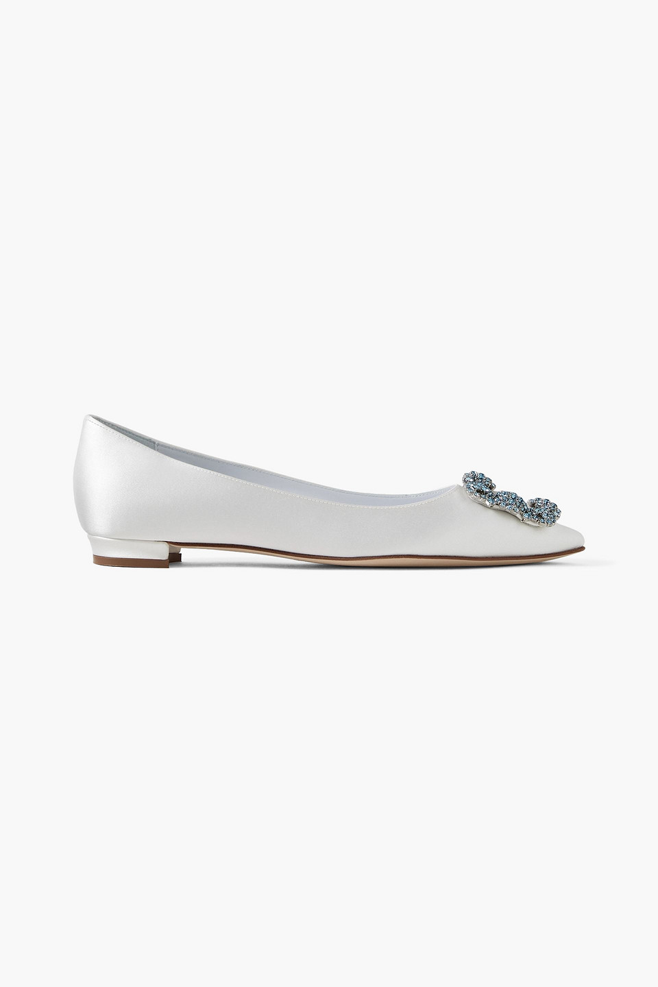 Manolo Blahnik Hangisi Crystal-embellished Leather Ballet Flats In White