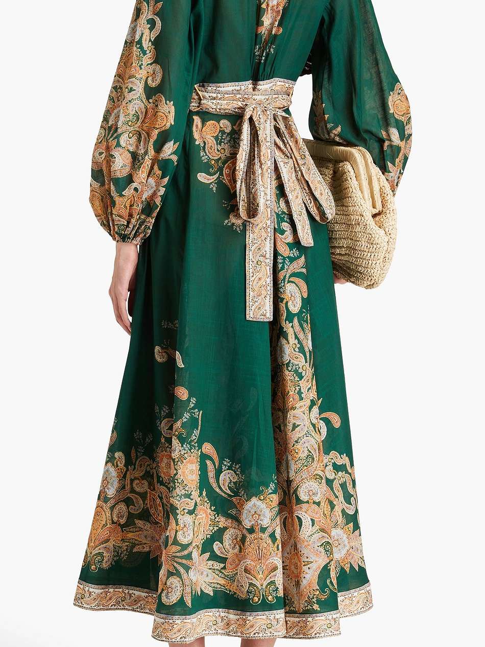 devi belted paisley-print cotton-voile midi wrap dress