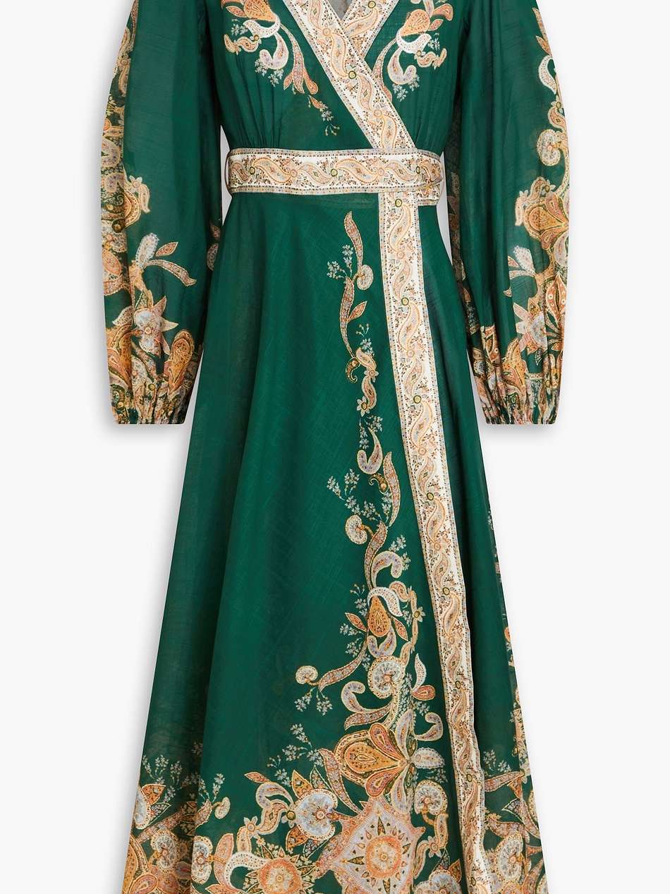 devi belted paisley-print cotton-voile midi wrap dress