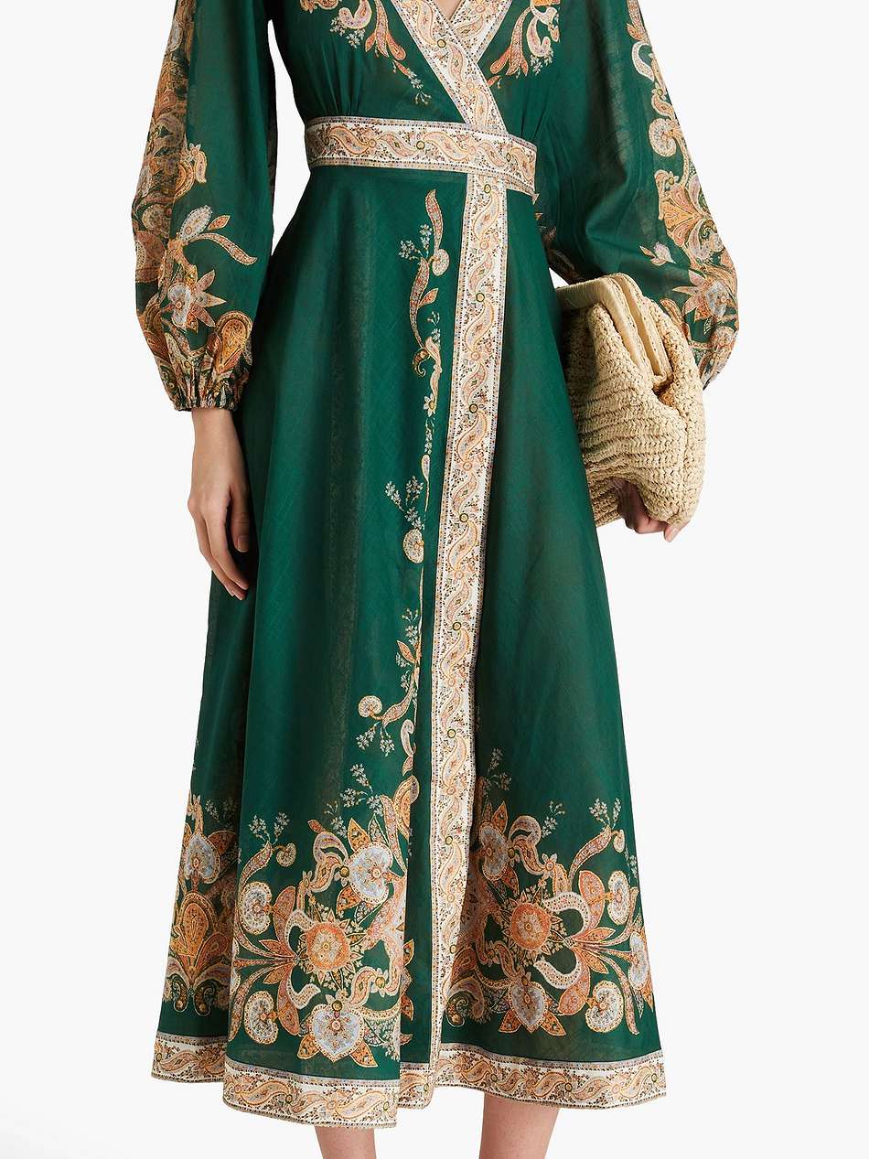 devi belted paisley-print cotton-voile midi wrap dress