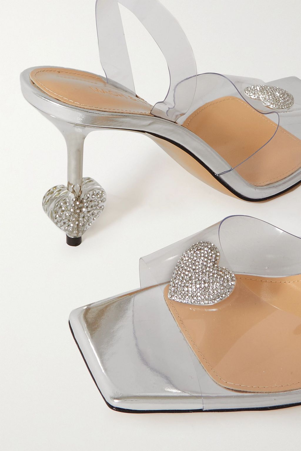 MACH & MACH Crystal Heart embellished PVC slingback sandals