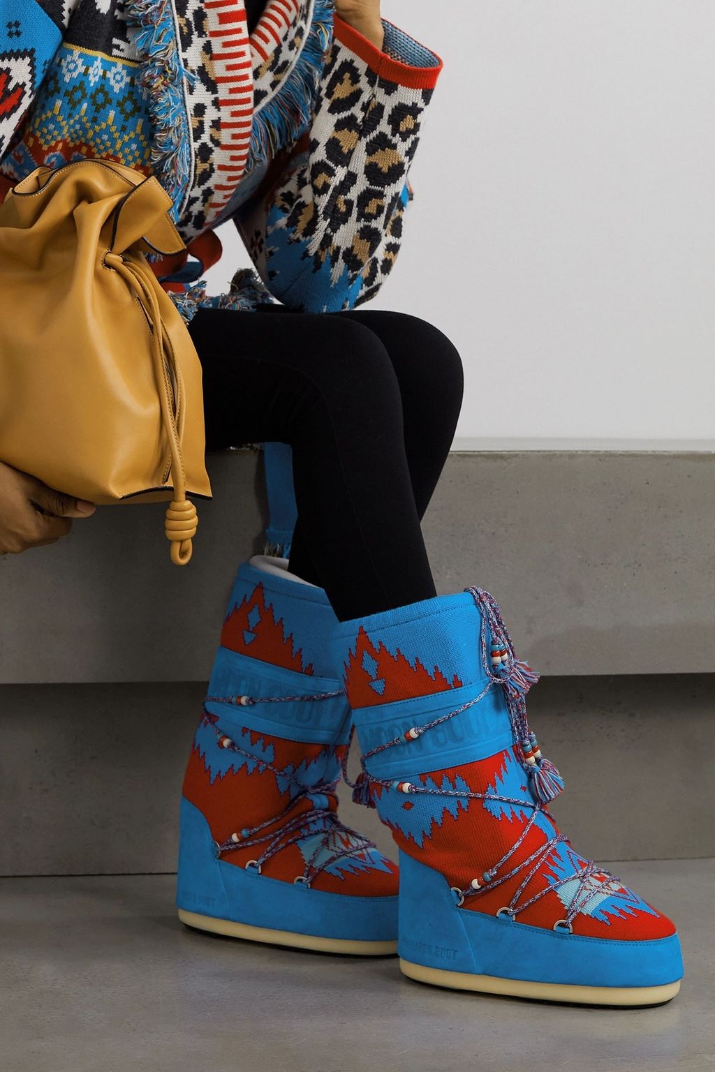 ALANUI X MOON BOOT + Moon Boot embellished wool-jacquard and suede snow boots