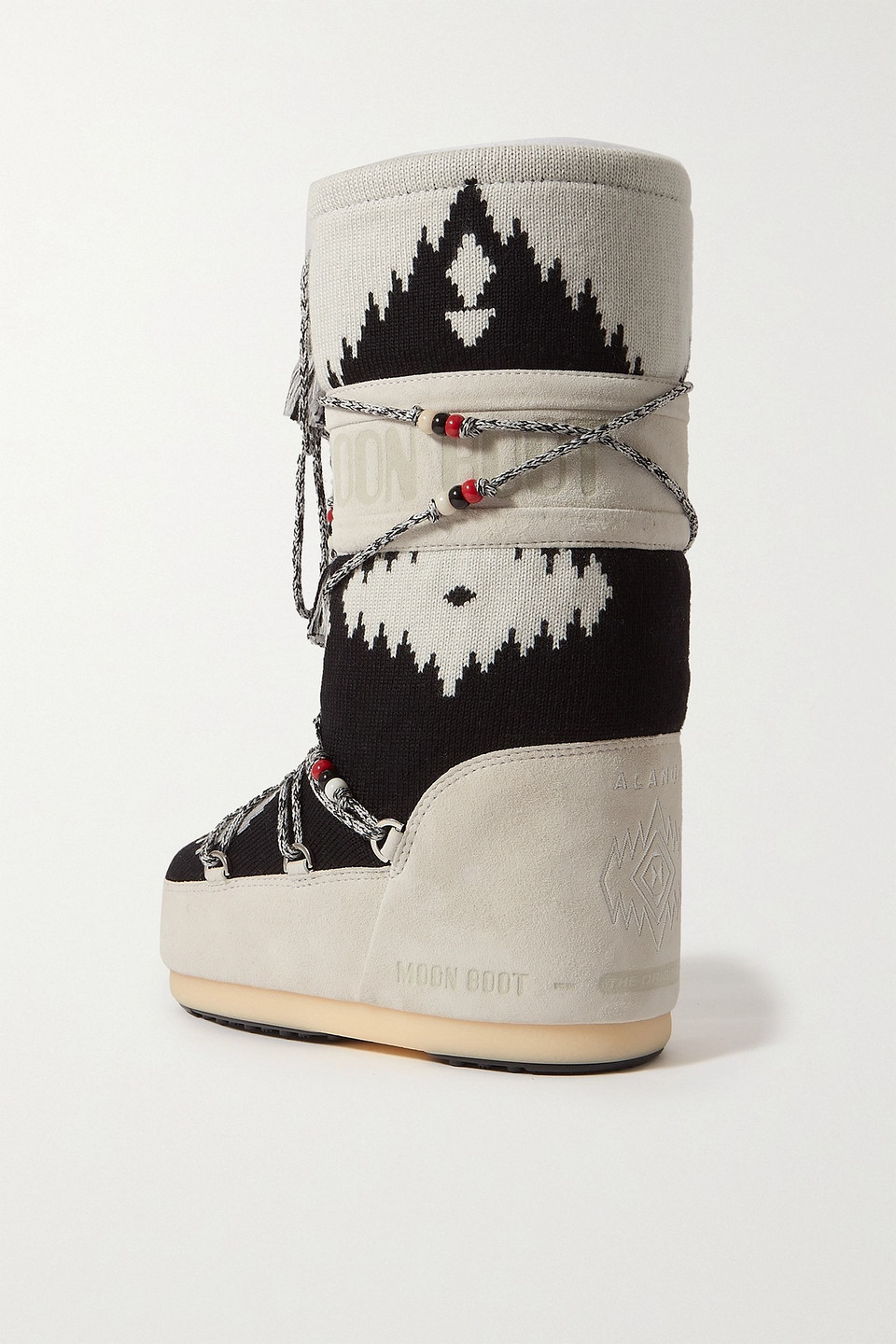 ALANUI MOON BOOT EMBELLISHED WOOL-JACQUARD AND SUEDE SNOW BOOTS