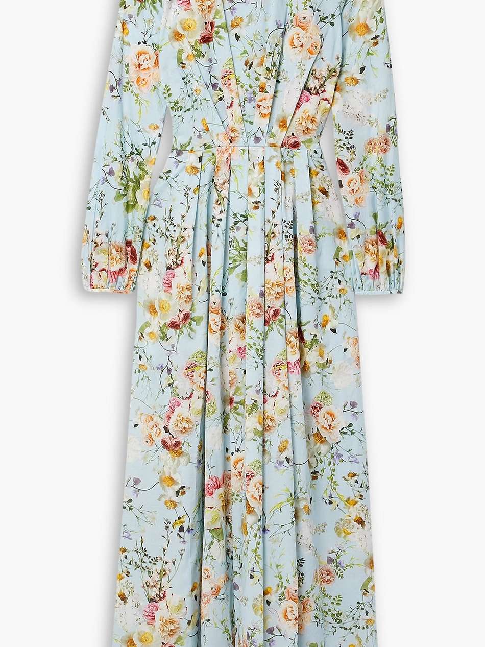 pleated floral-print cotton-voile maxi dress