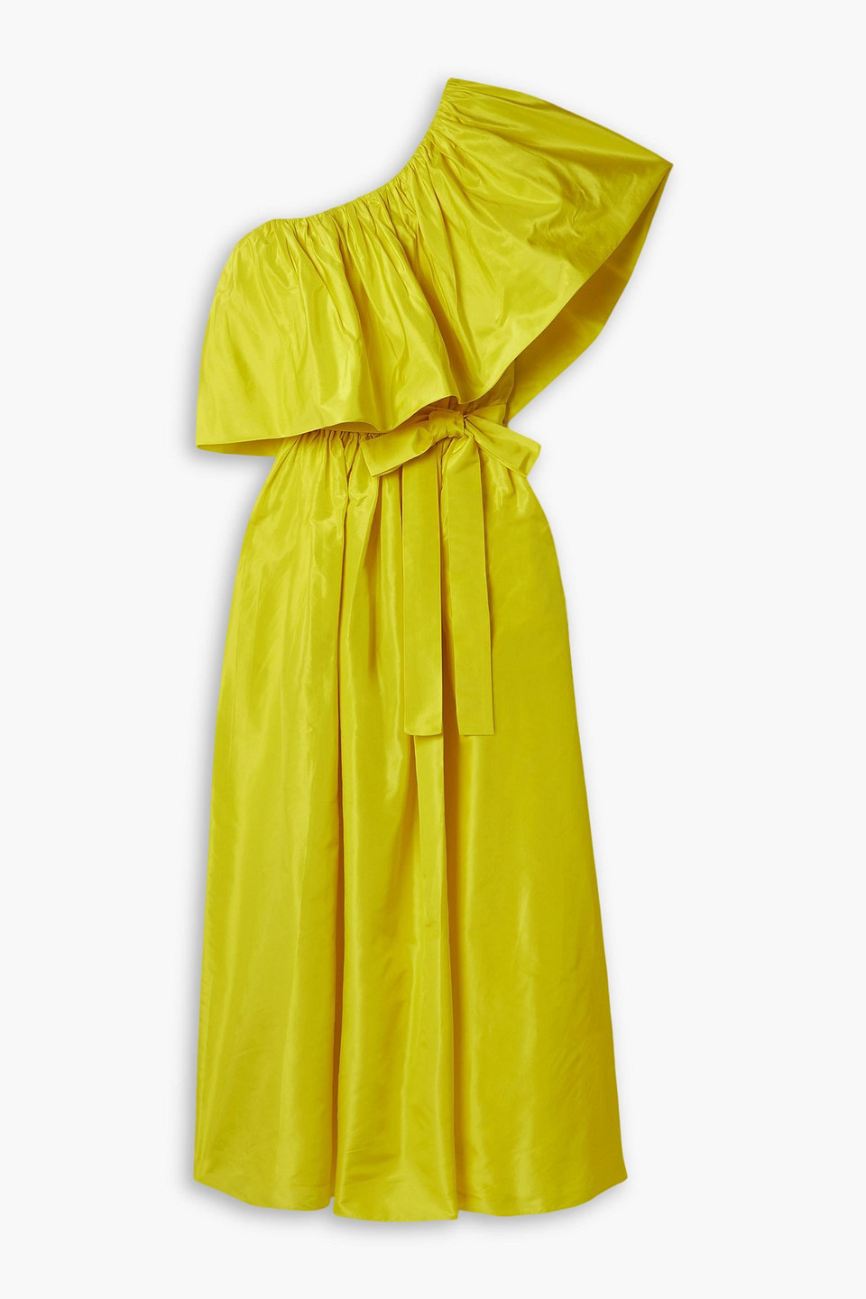 Adam Lippes One-shoulder Ruffled Belted Silk-taffeta Midi Dress In Yellow