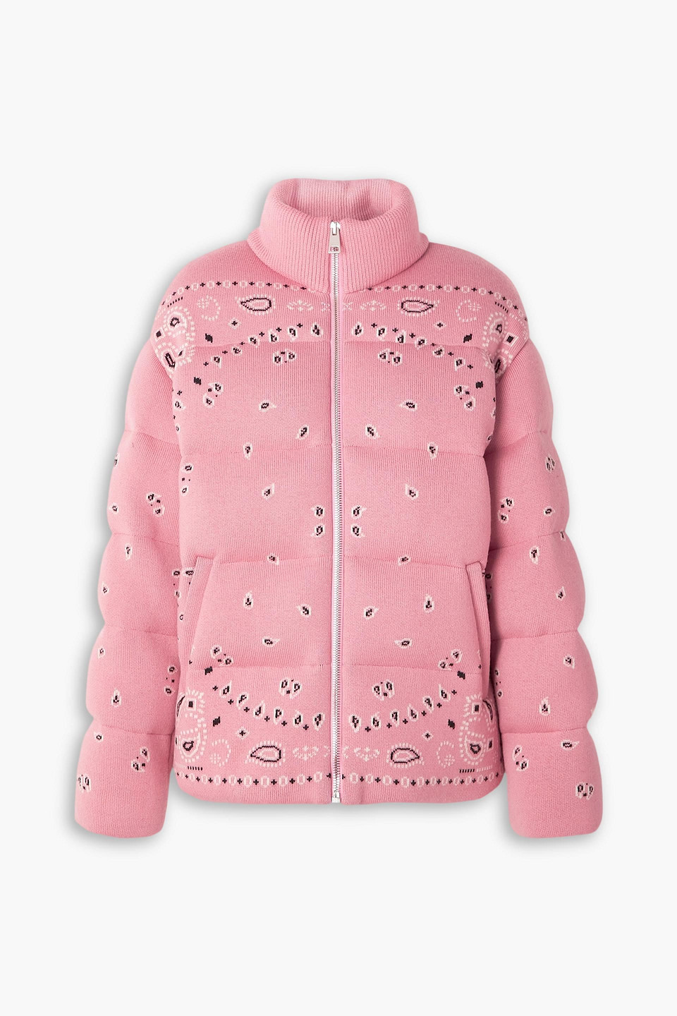 Alanui Bandana Jacquard Quilted Wool Down Jacket In Bubblegum