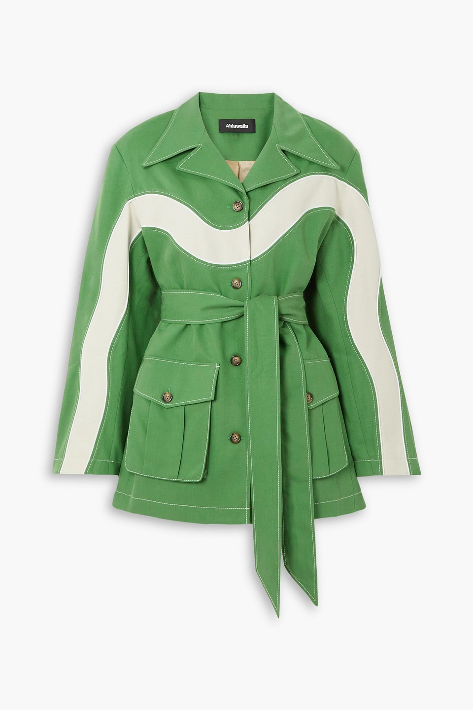Ahluwalia Lagos Belted Lyocell-twill And Stretch-cotton Jacket In Green