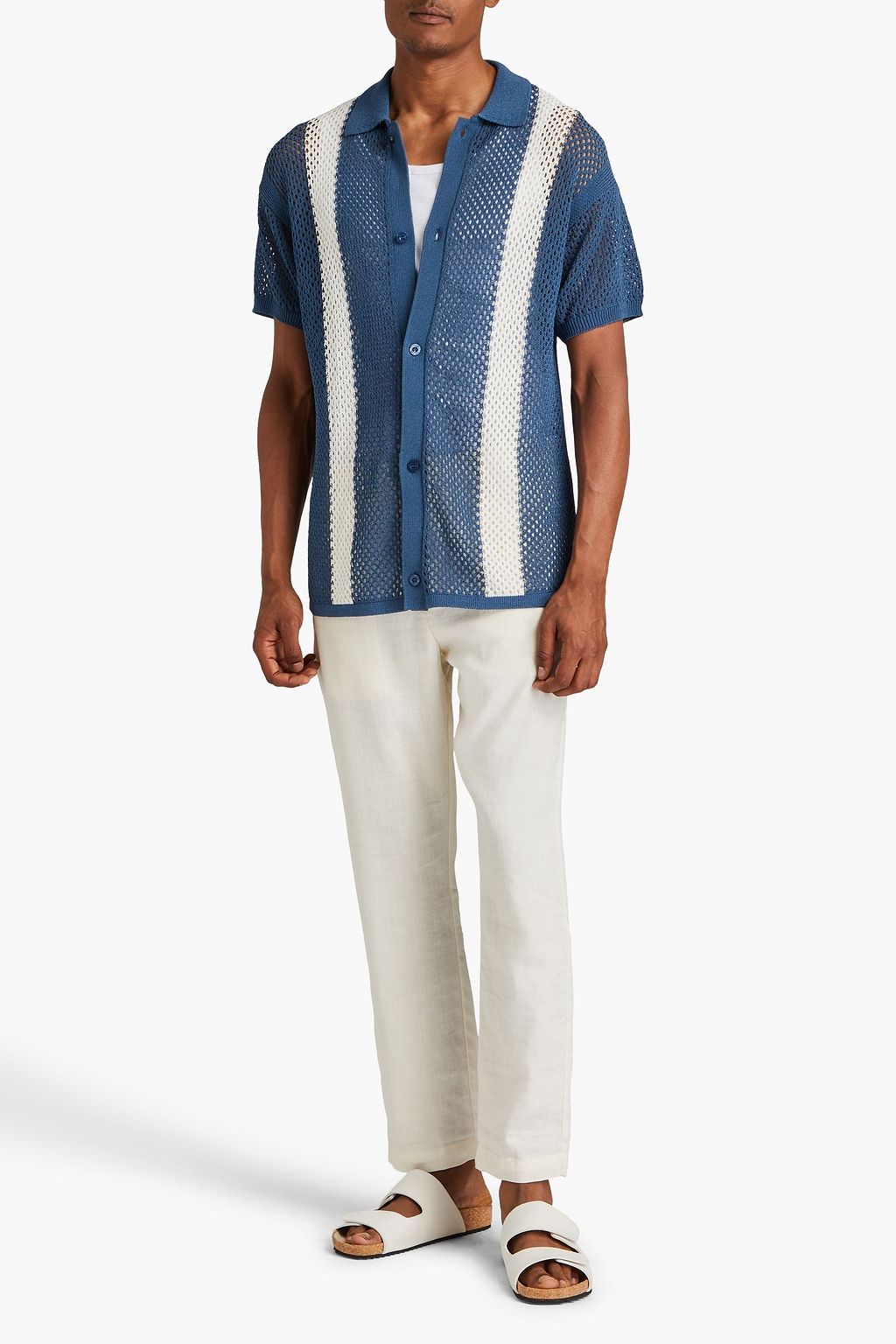 FRESCOBOL CARIOCA Castillo striped crochet-knit cotton-blend shirt
