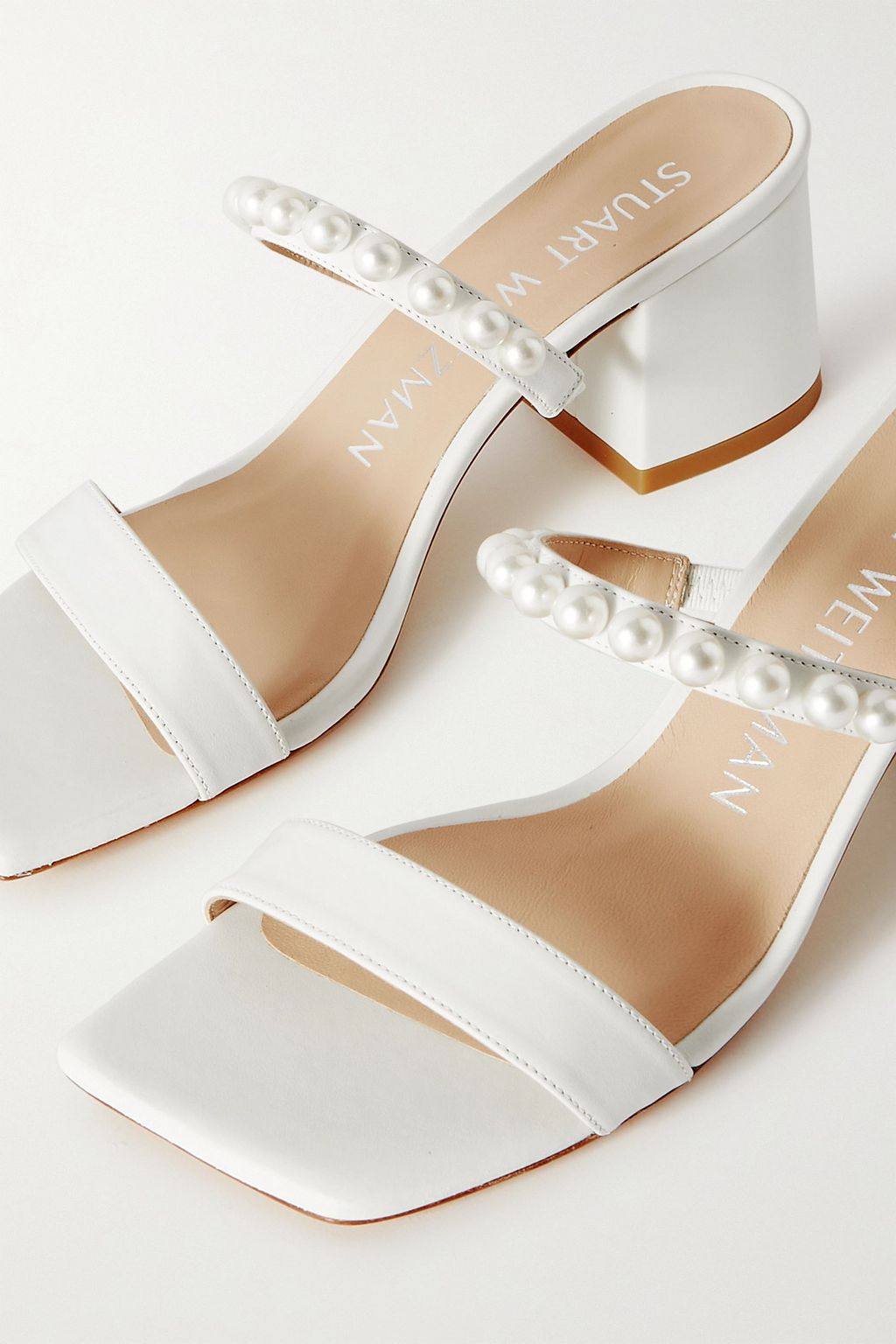 STUART WEITZMAN Goldie faux pearl-embellished leather mules