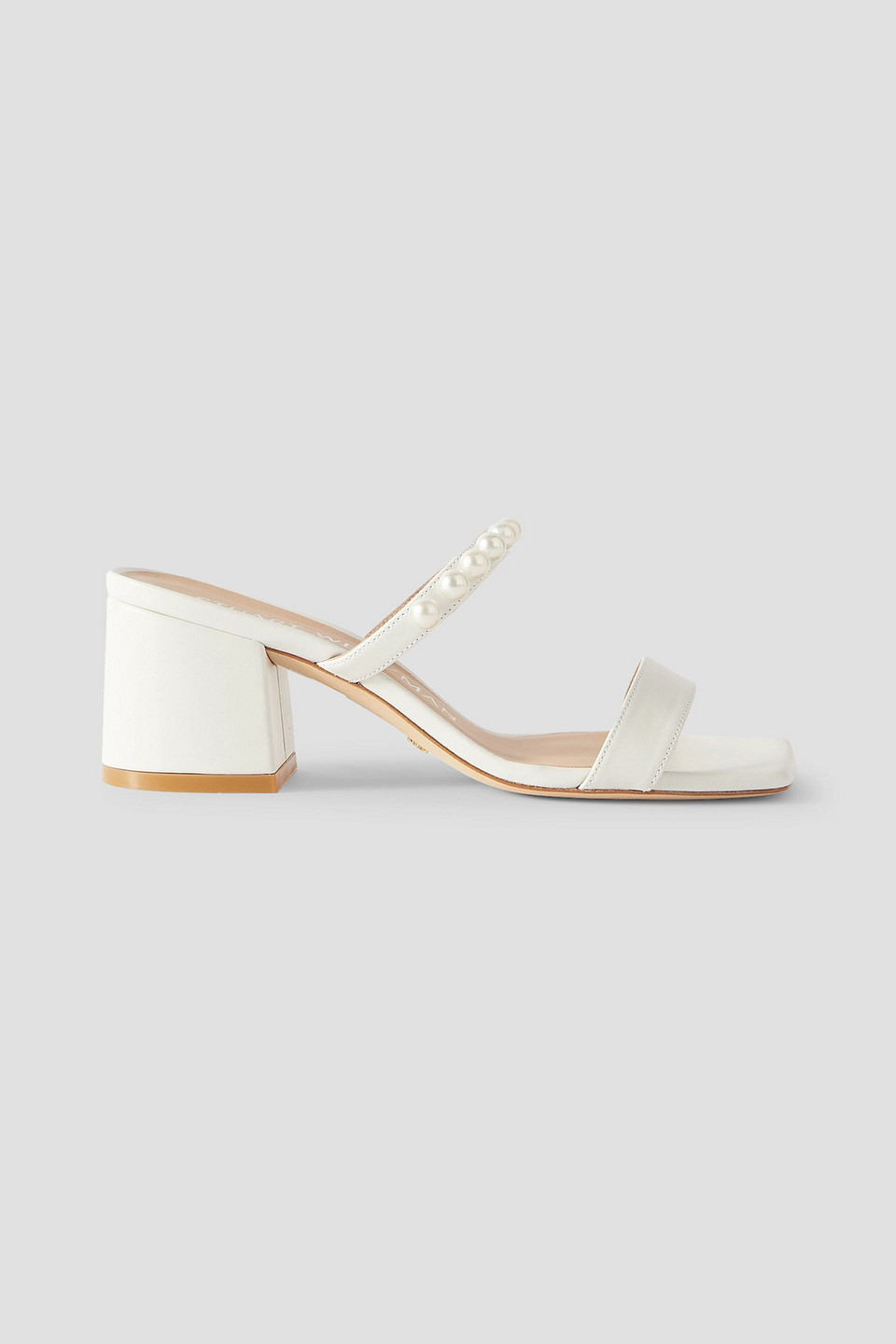 Stuart Weitzman Goldie Faux Pearl-embellished Leather Mules In White