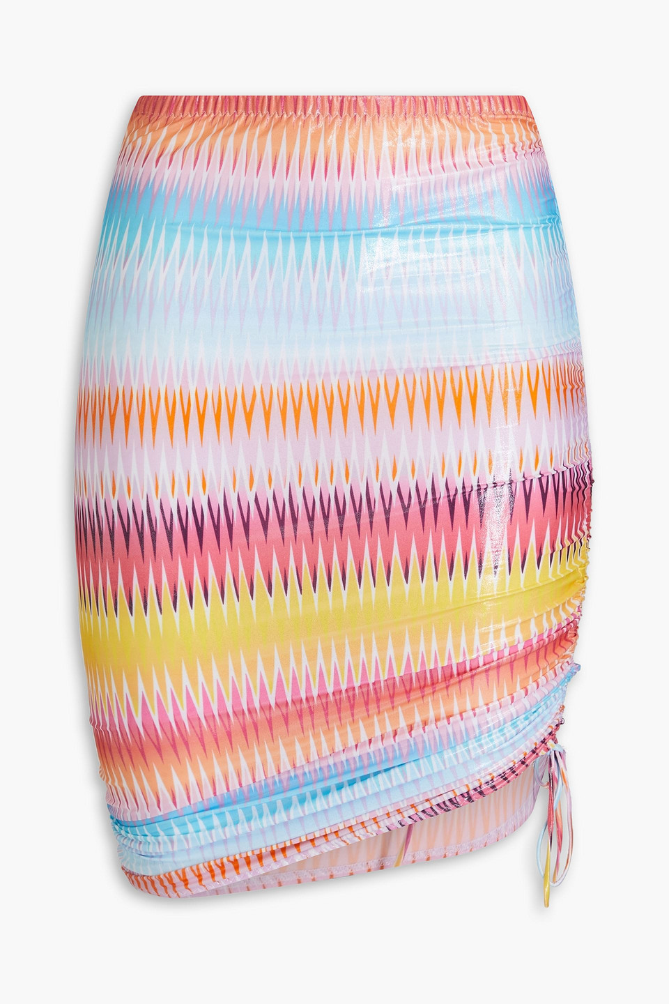 Missoni Mare Ruched Printed Coated Stretch Mini Skirt In Lilac