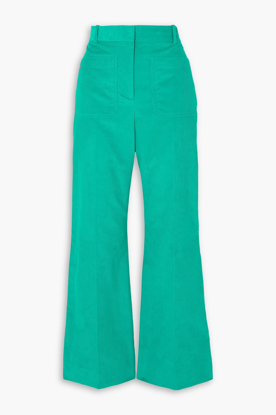Victoria Beckham Alina Embroidered Cotton-corduroy Straight-leg Pants In Jade