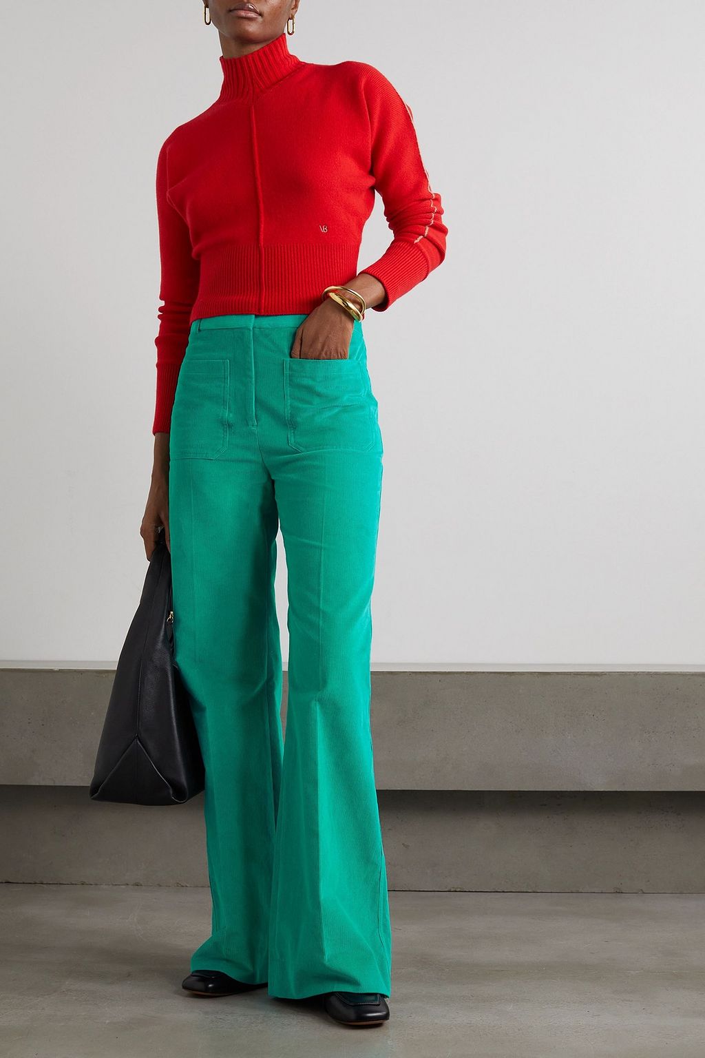 VICTORIA BECKHAM Alina embroidered cotton-corduroy straight-leg pants