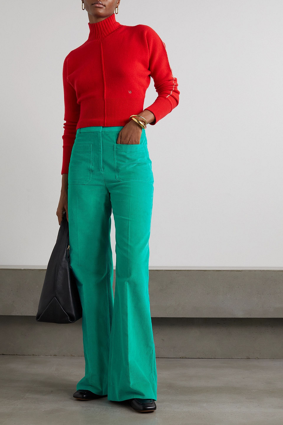 VICTORIA BECKHAM ALINA EMBROIDERED COTTON-CORDUROY STRAIGHT-LEG PANTS