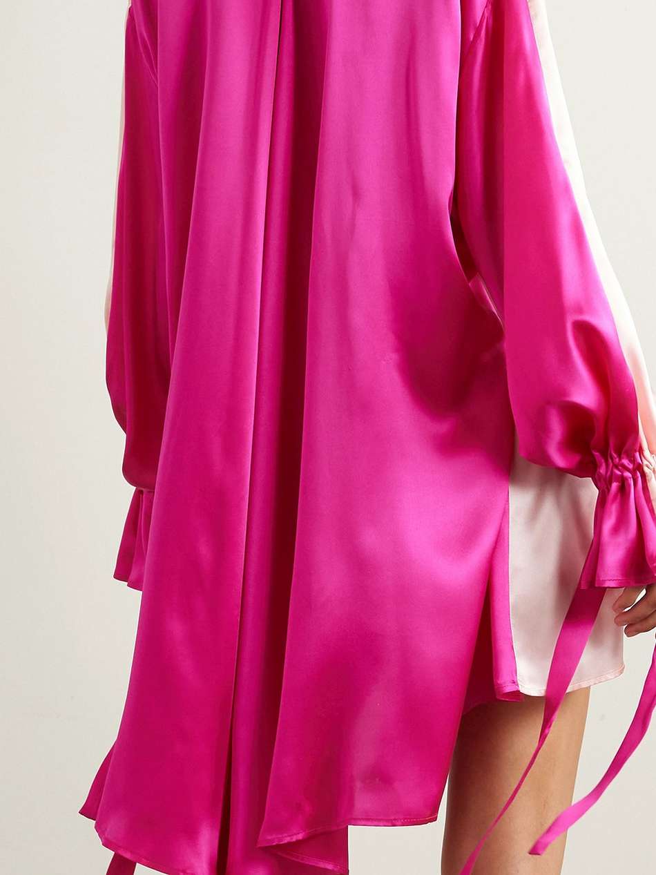belted two-tone silk-satin mini shirt dress