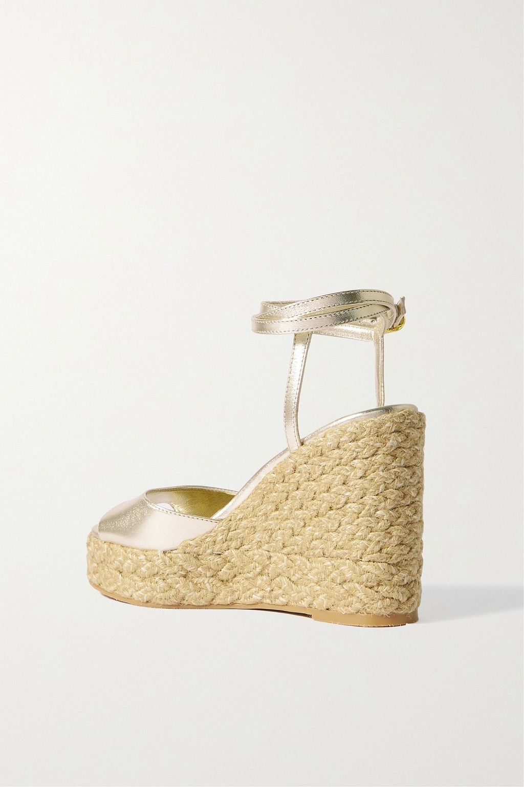 STUART WEITZMAN 메탈릭 가죽 에스파드류 웨지 샌들