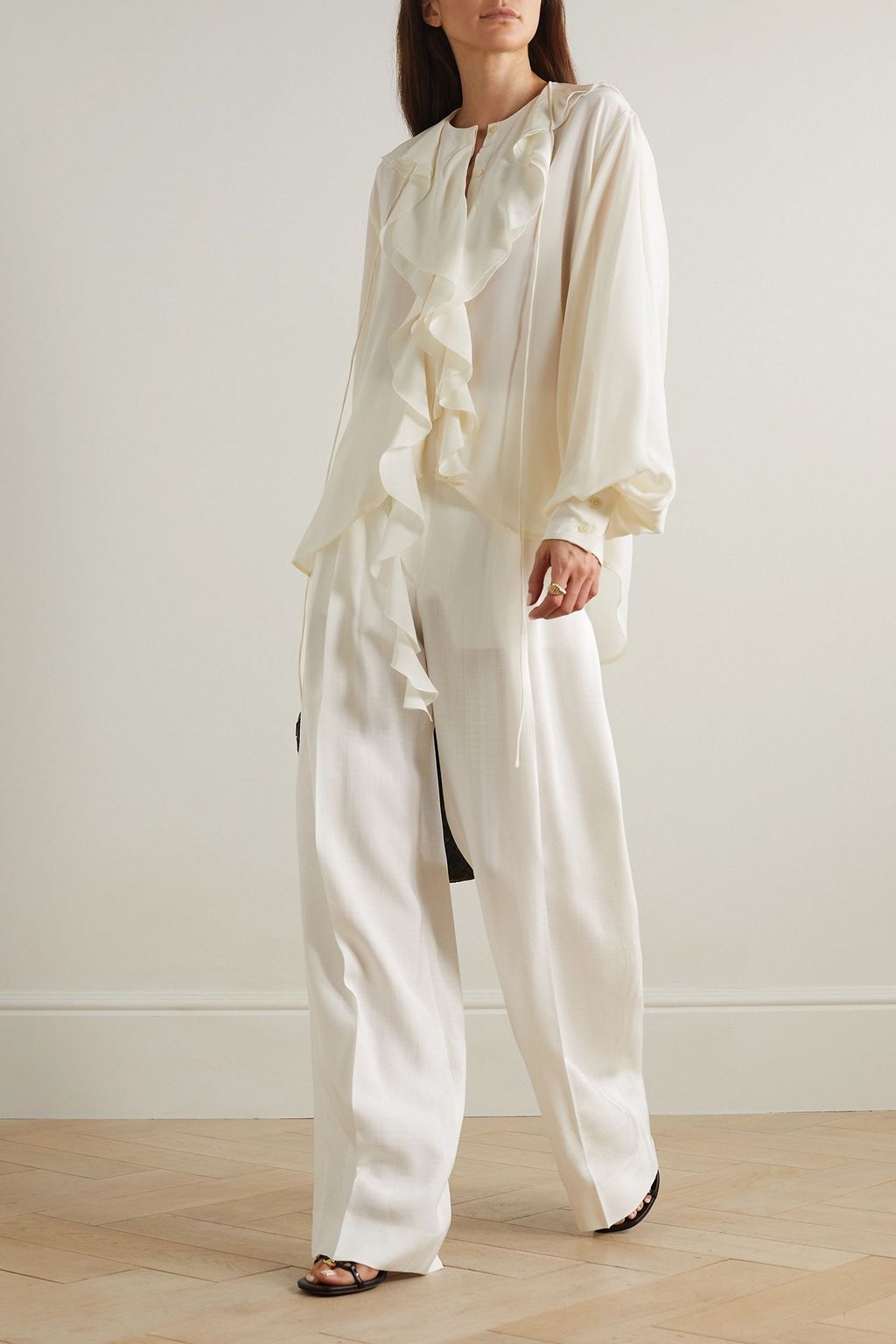 VICTORIA BECKHAM Pleated grain de poudre wide-leg pants