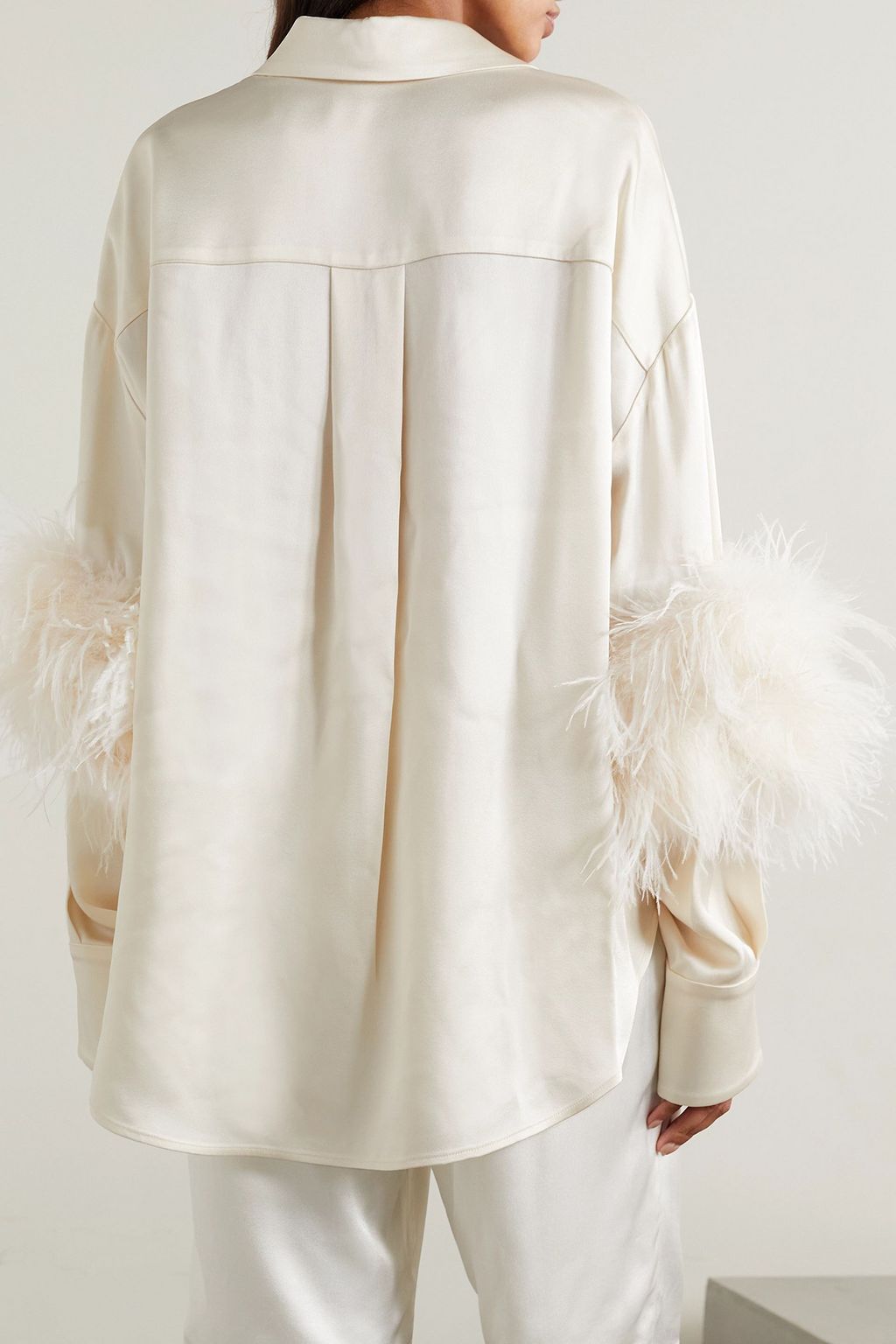 LAPOINTE Feather-trimmed satin shirt