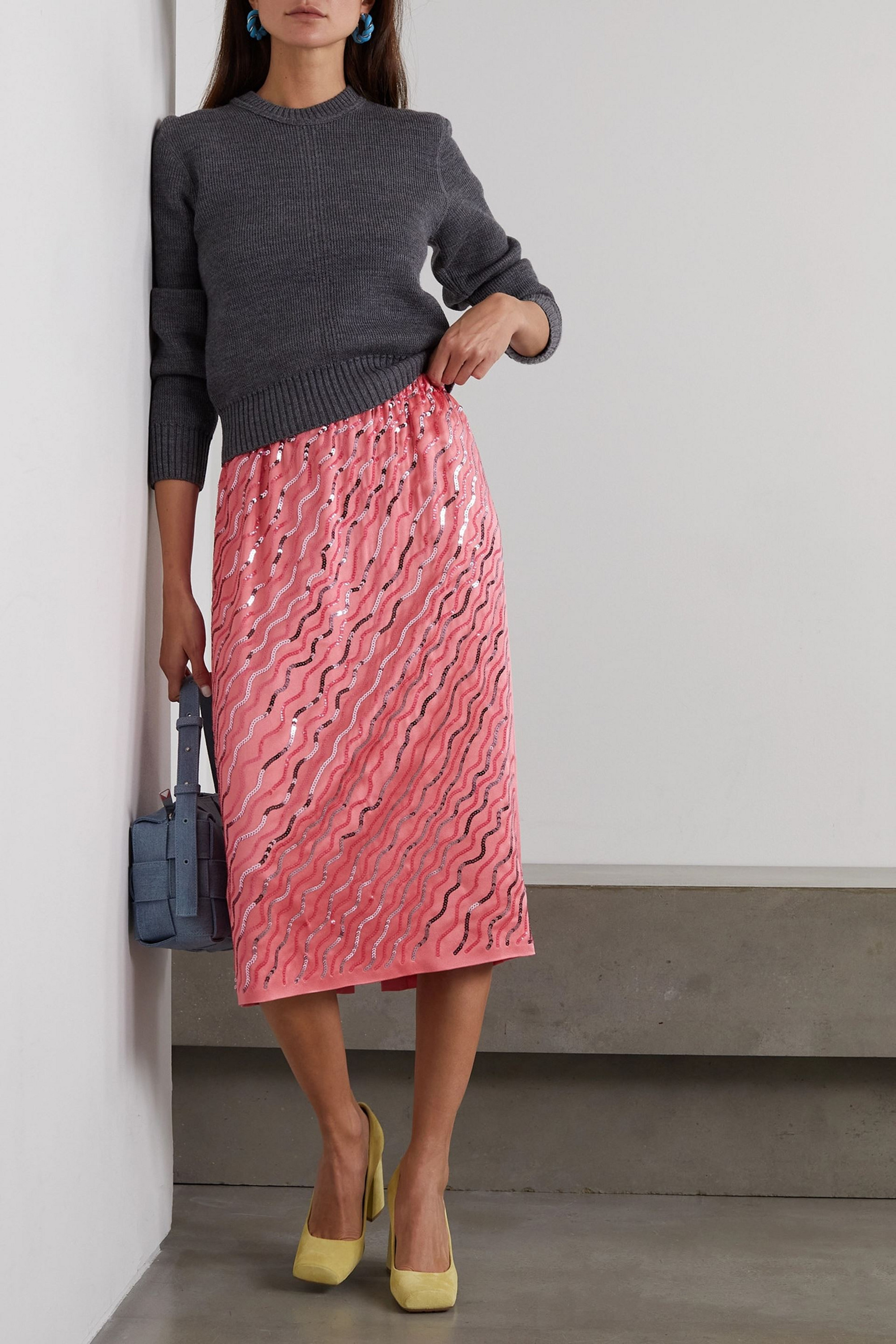 Marni Sequin-embellished satin midi skirt