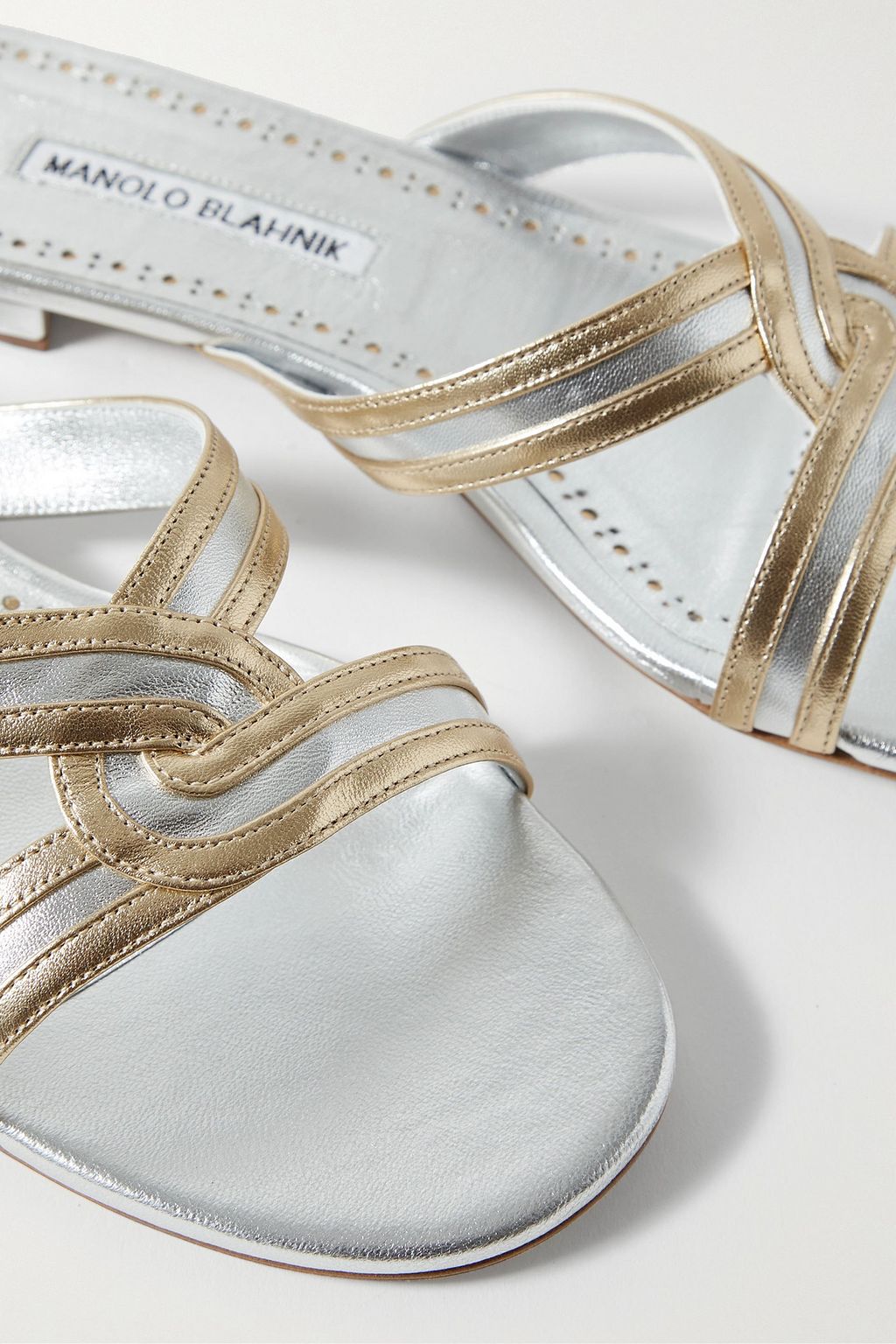 MANOLO BLAHNIK Gasachan two-tone metallic leather slides