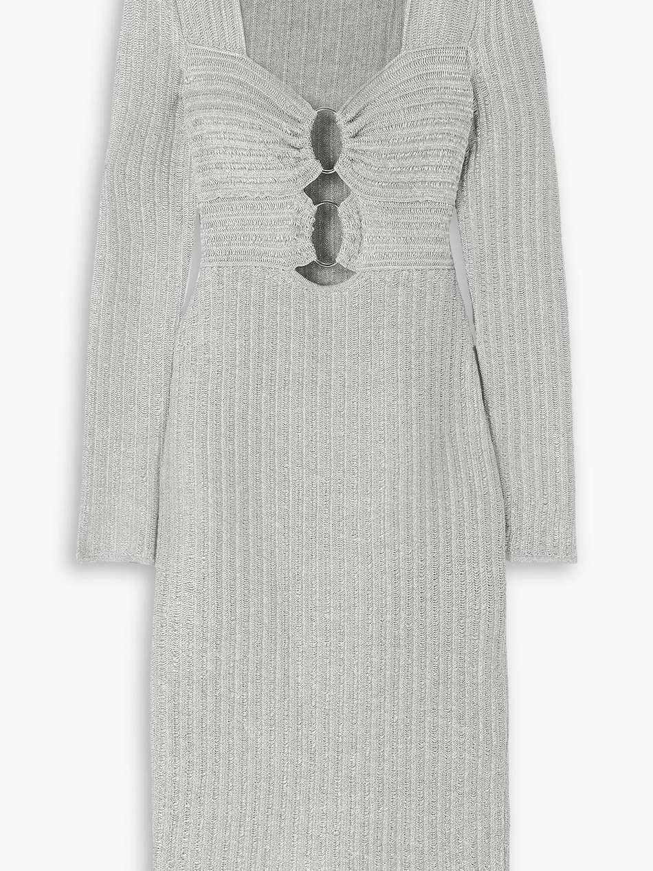 embellished ribbed metallic cotton-blend midi dress