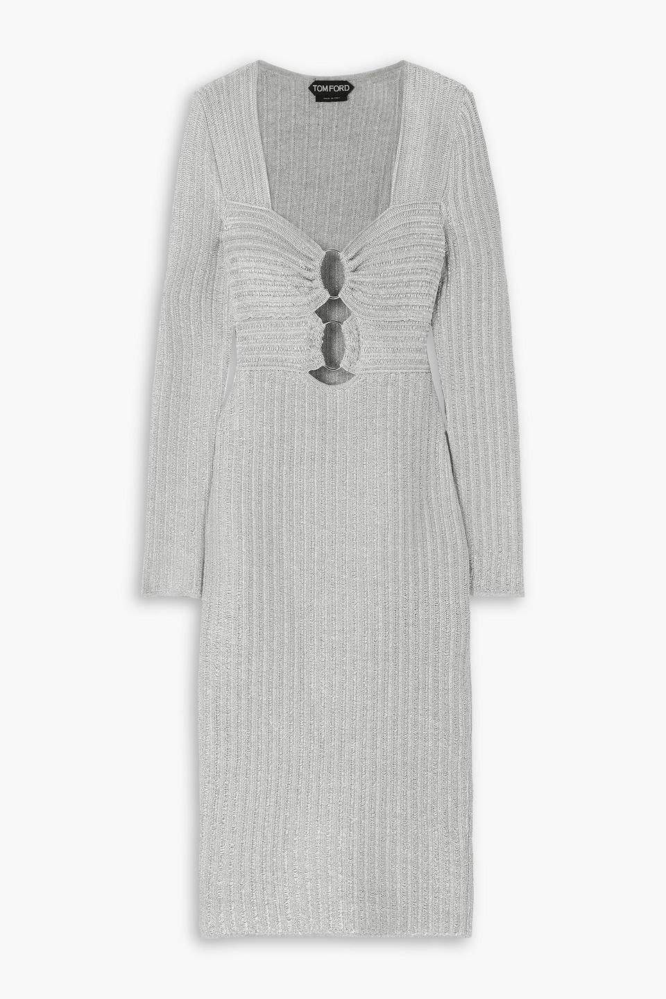 tom ford - embellished ribbed metallic cotton-blend midi dress - metallic - l