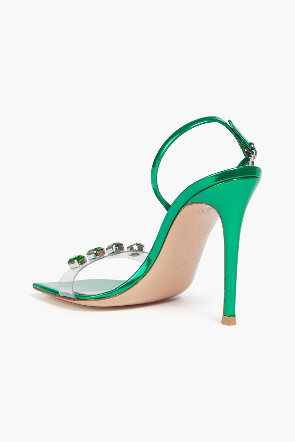 GIANVITO ROSSI Crystal-embellished PVC and patent-leather slingback sandals