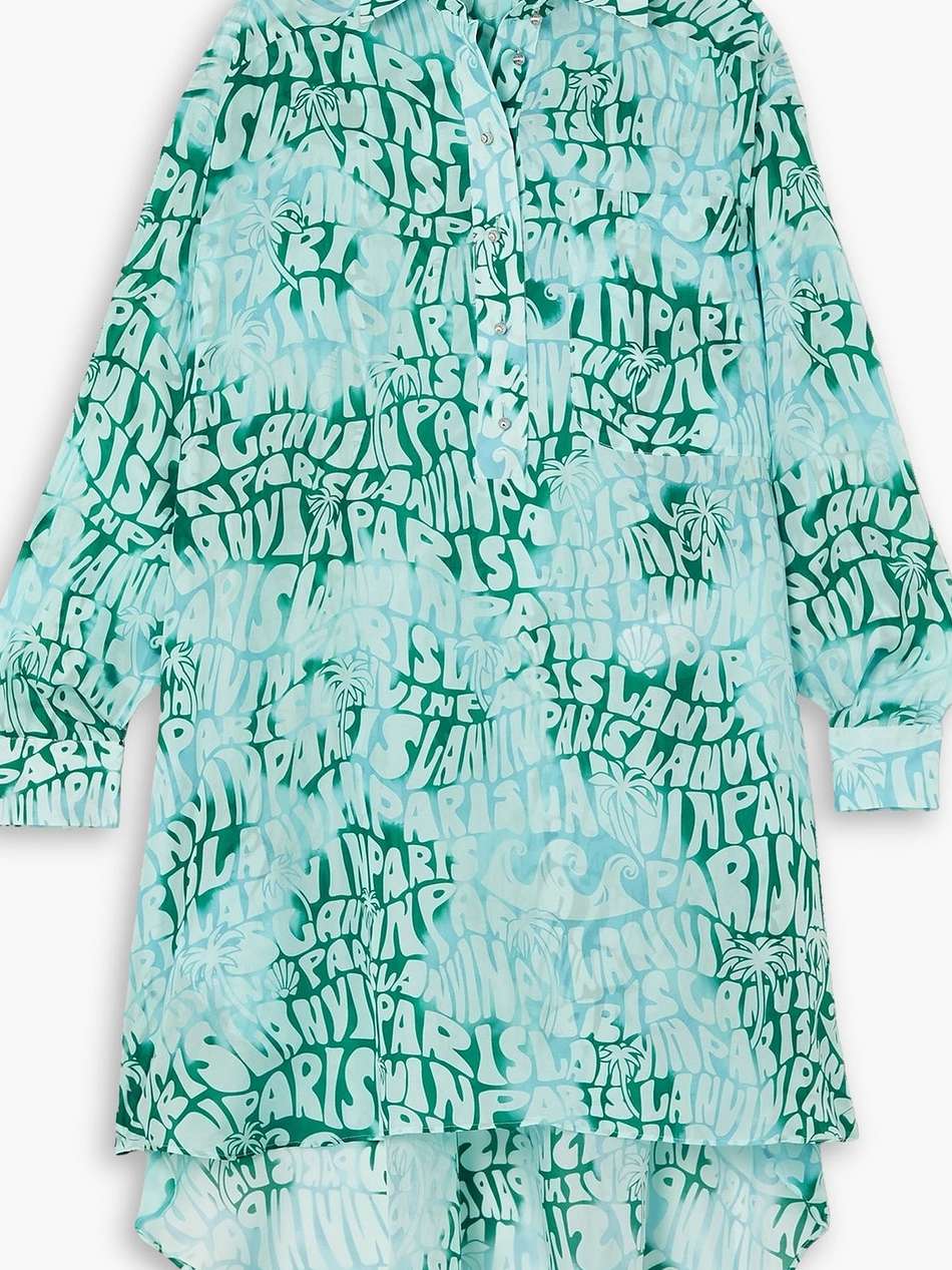printed silk crepe de chine mini shirt dress