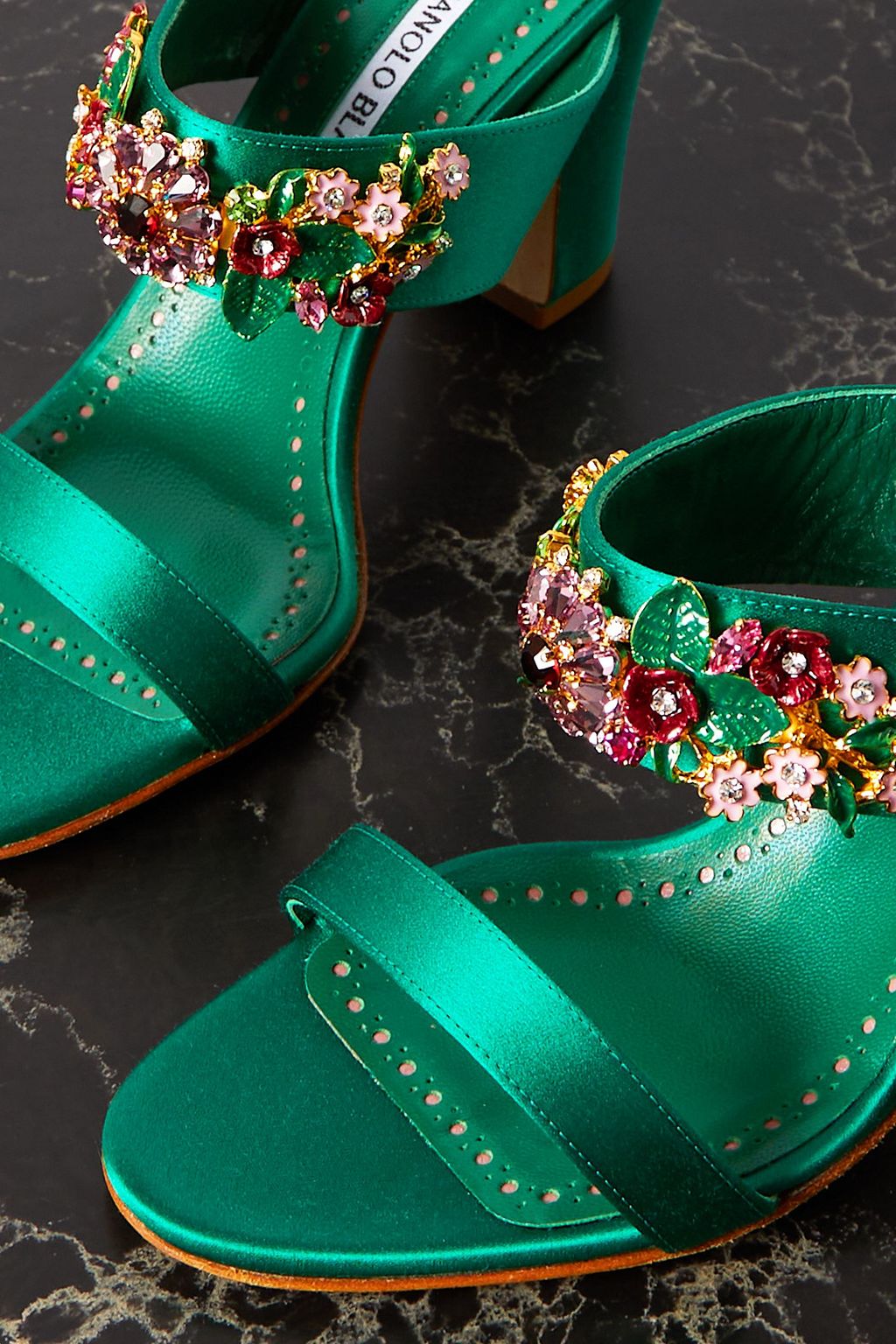 MANOLO BLAHNIK Sayani 90 crystal-embellished satin mules