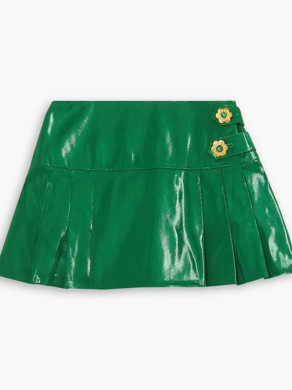 embellished pleated metallic silk mini skirt
