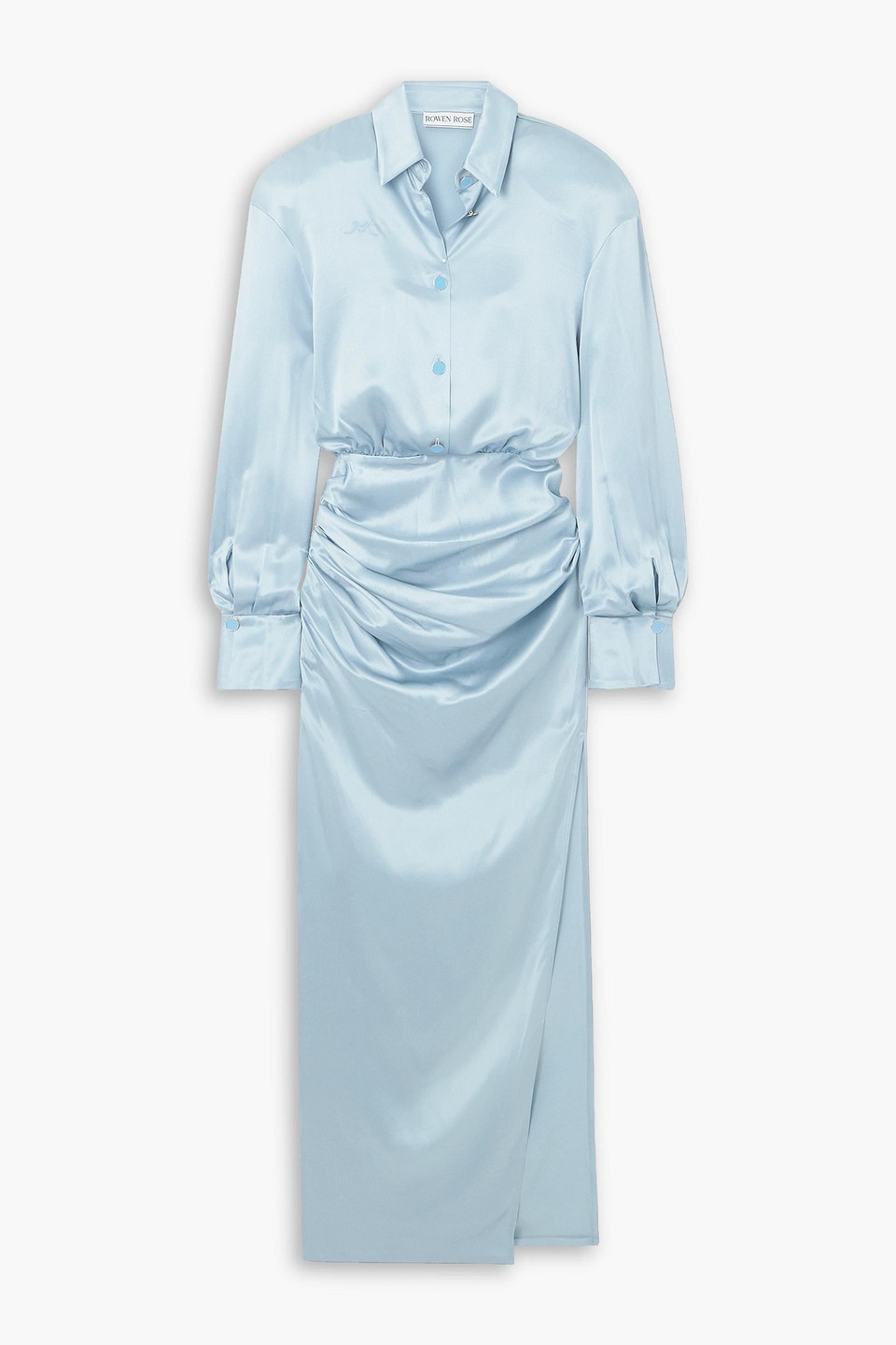 Rowen Rose Draped Silk-satin Maxi Dress In Light Blue