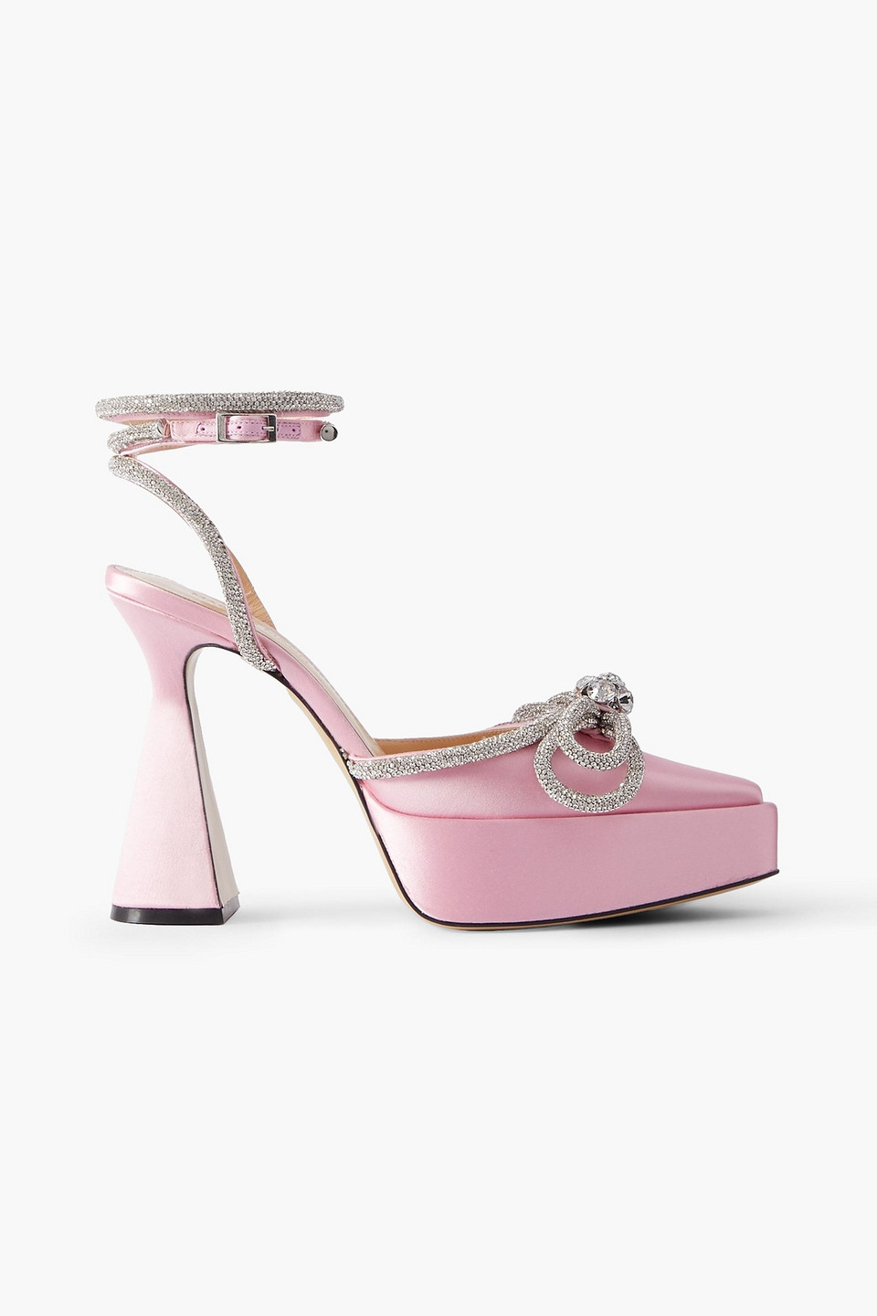Mach&mach Double Bow Crystal-embellished Satin Platform Pumps In Baby Pink